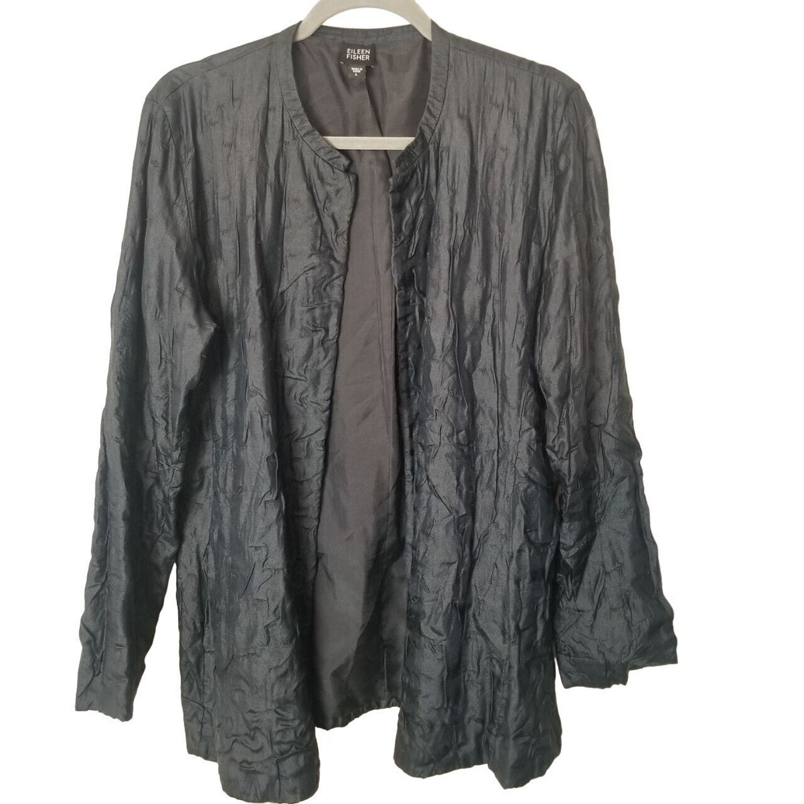 Eileen Fisher Eileen Fisher Womens Silk Textured Open Front Cardigan Sz L Size L / US 10 / IT 46 - 1 Thumbnail