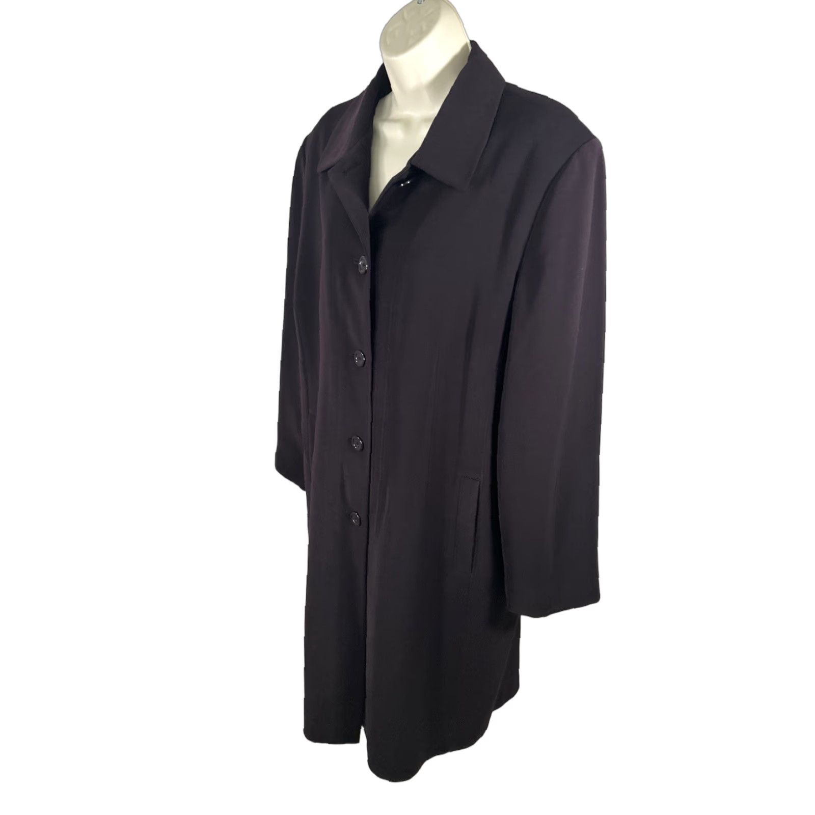Vintage Gallery Overcoat Dark Purple Long Button Up Women's L Removable Lining Pockets Polyester Coat Size L / US 10 / IT 46 - 1 Thumbnail
