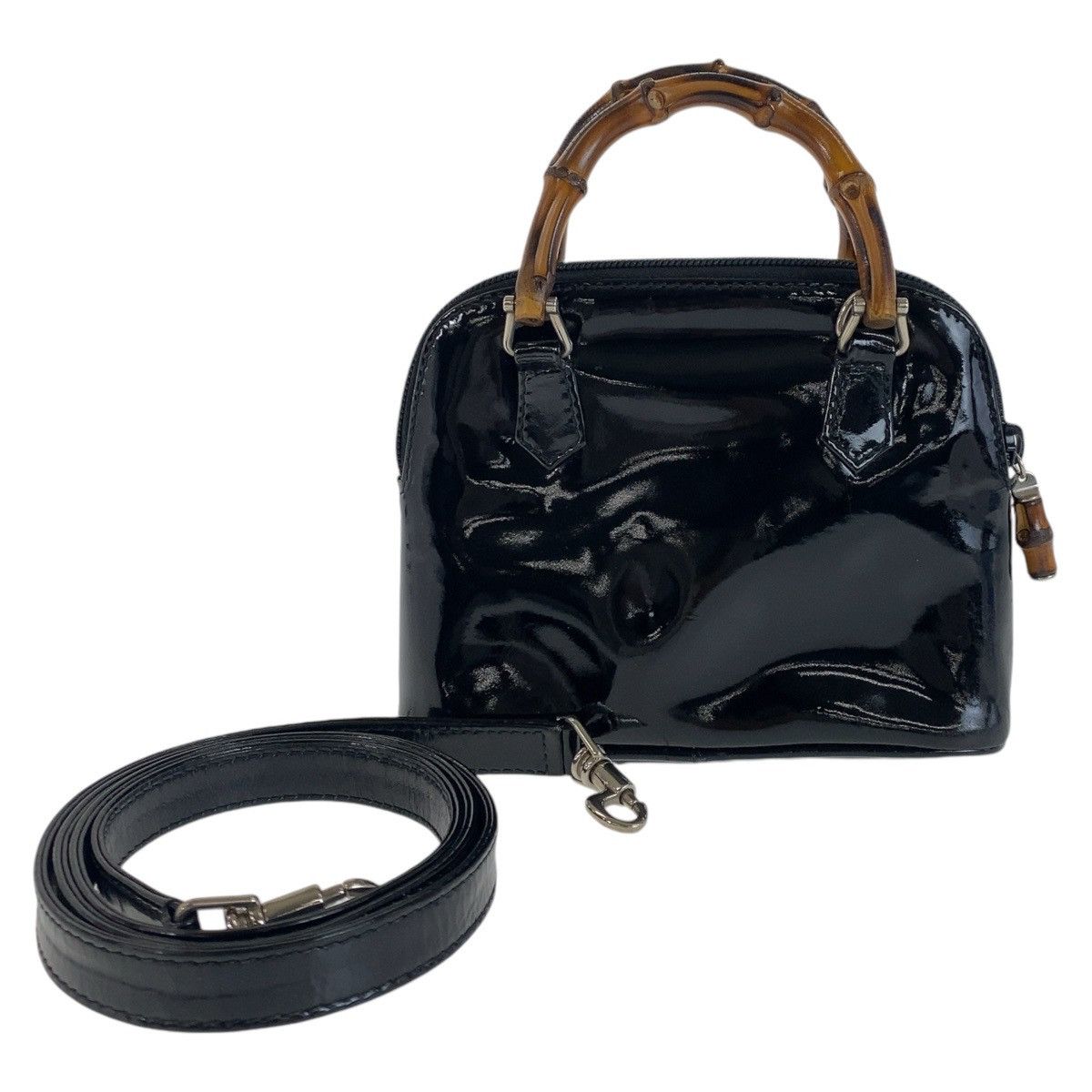 Gucci Gucci Gucci Bamboo Mini Handbag Black Patent Others Handbag 00710140231 in Very Good Condition Size ONE SIZE - 1 Thumbnail
