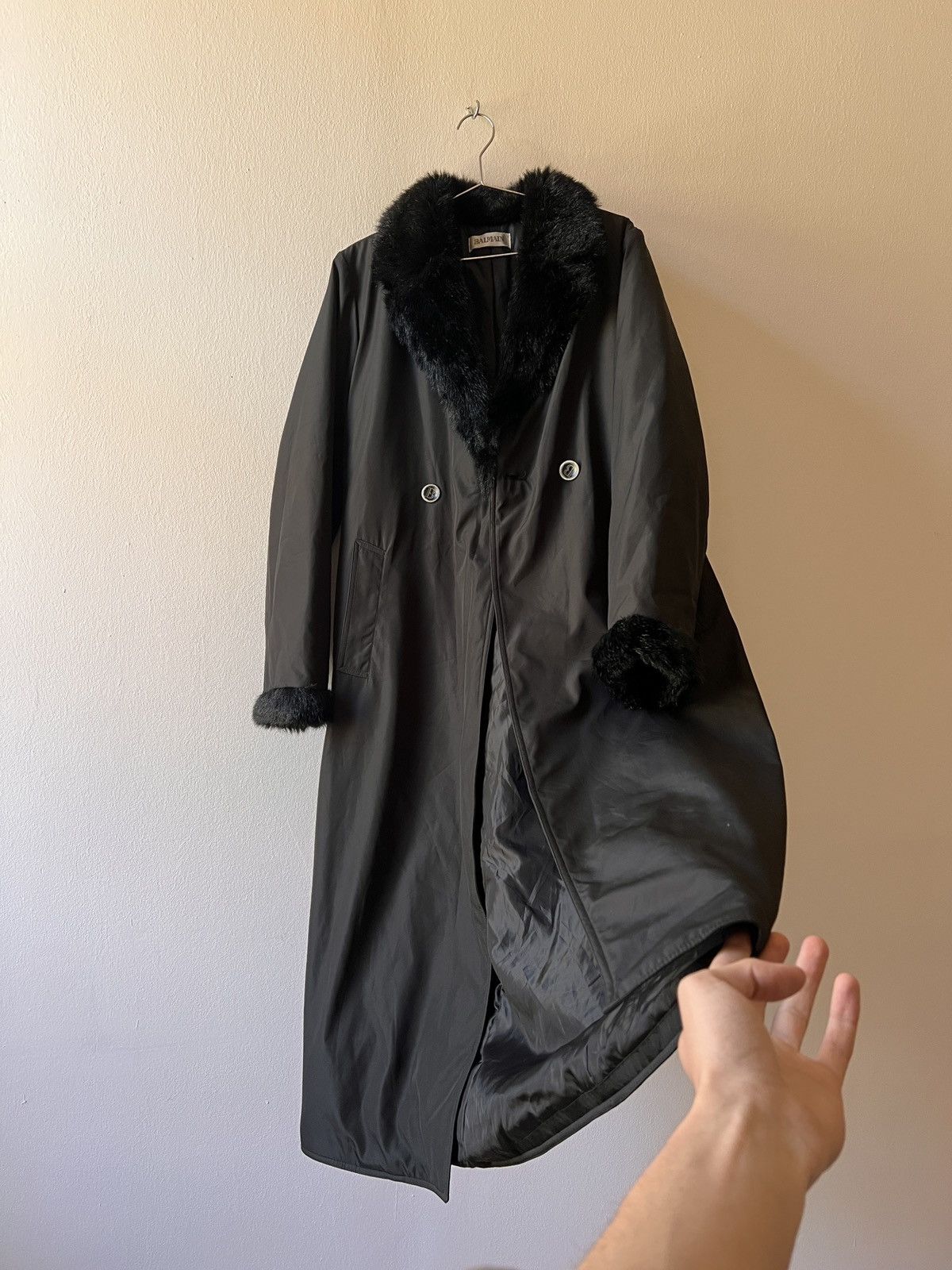 Balmain Vintage Balmain Black Fur Trench Coat Size S / US 4 / IT 40 - 1 Thumbnail