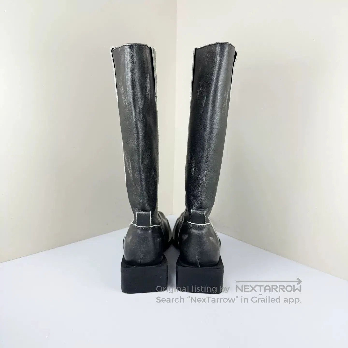 Ganni Ganni Distressed Square Toe Leather Boots. Size US 8 / IT 38 - 3 Thumbnail