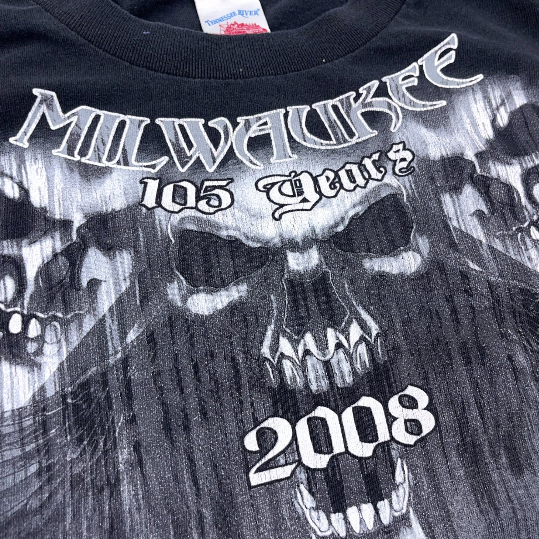Vintage VINTAGE Tennessee River Shirt Men XL Black Graphic Print 80s Skull Wings Biker Grunge Punk Milwaukee Jazz? Size US XL / EU 56 / 4 - 4 Thumbnail