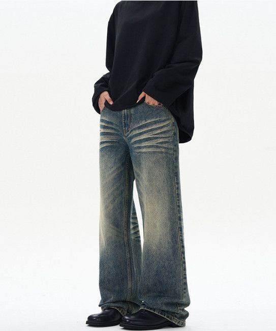 Japanese Brand American street retro whiskered loose straight leg jeans Size US 32 / EU 48 - 2 Thumbnail