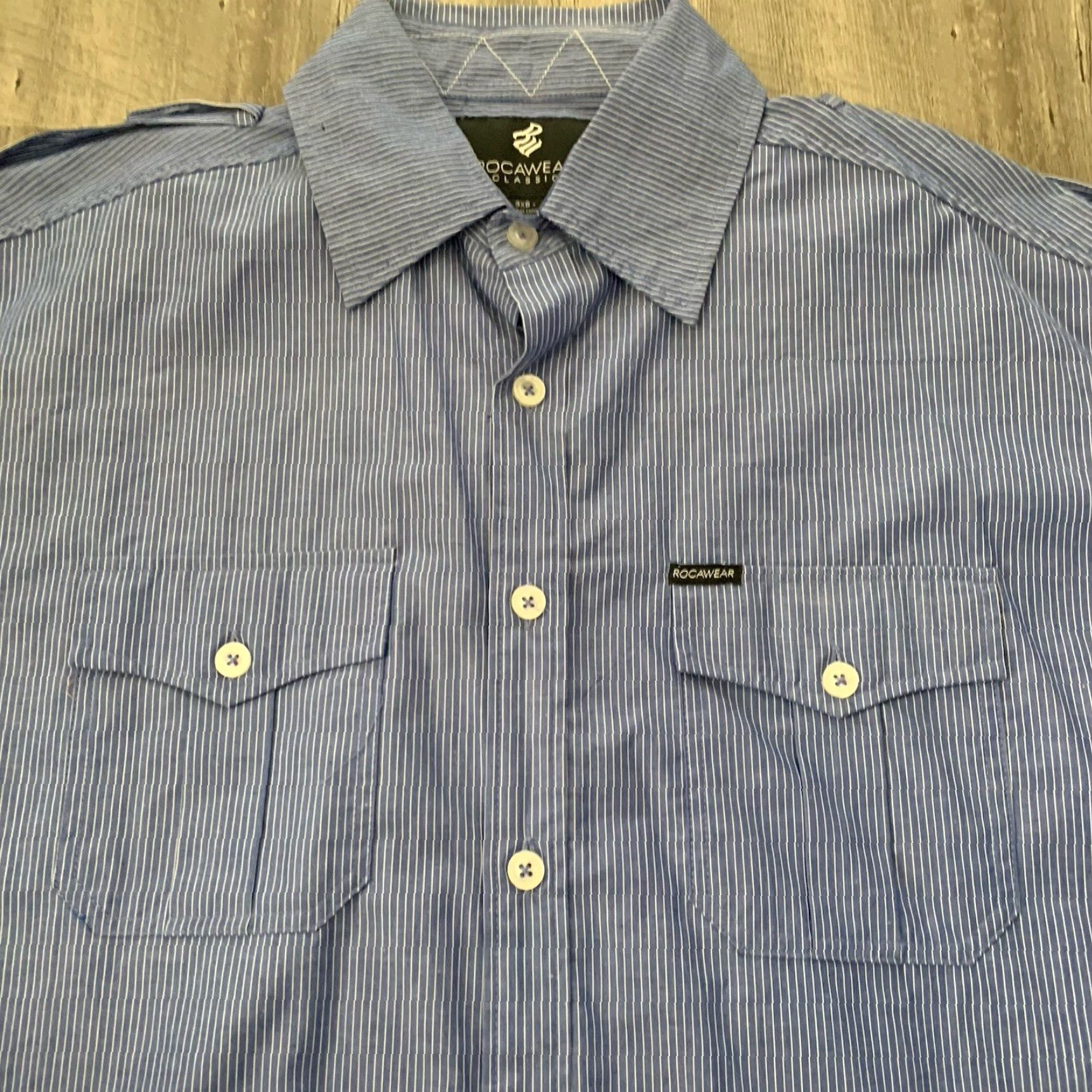 Rocawear Rocawear Shirt Mens 3XB Button-Up Short Sleeve Blue Pinstripe Y2K Retro NEW Shirt Big & Tall Men 3XB Blue Casual Size US XXL / EU 58 / 5 - 7 Thumbnail