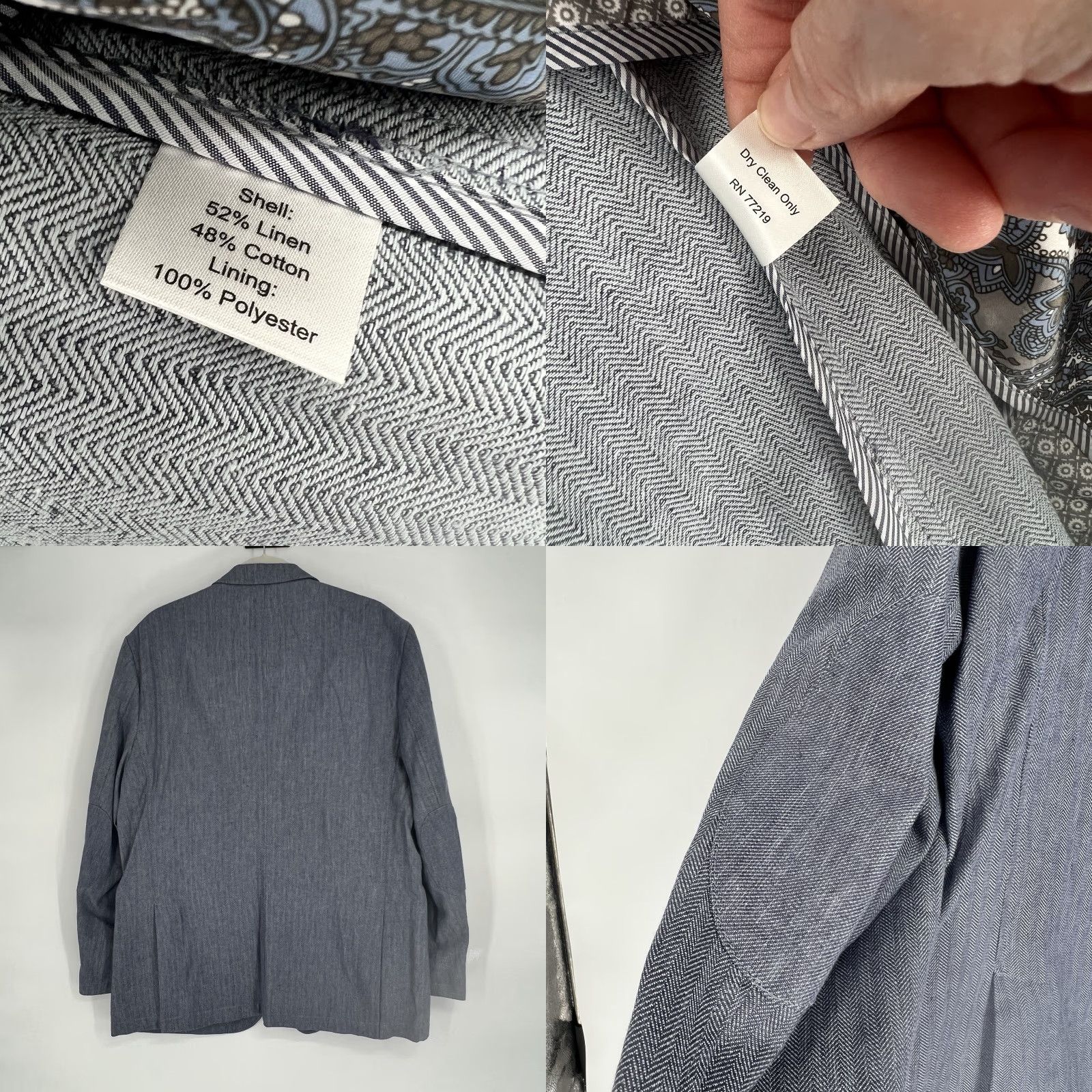 Joseph Abboud Abboud Herringbone Unconstructed Linen Cotton Elbow Patch XL Blazer Sport Coat Men Slim Notch Lapel Two-Button Front Jacket Size 46R - 9 Thumbnail