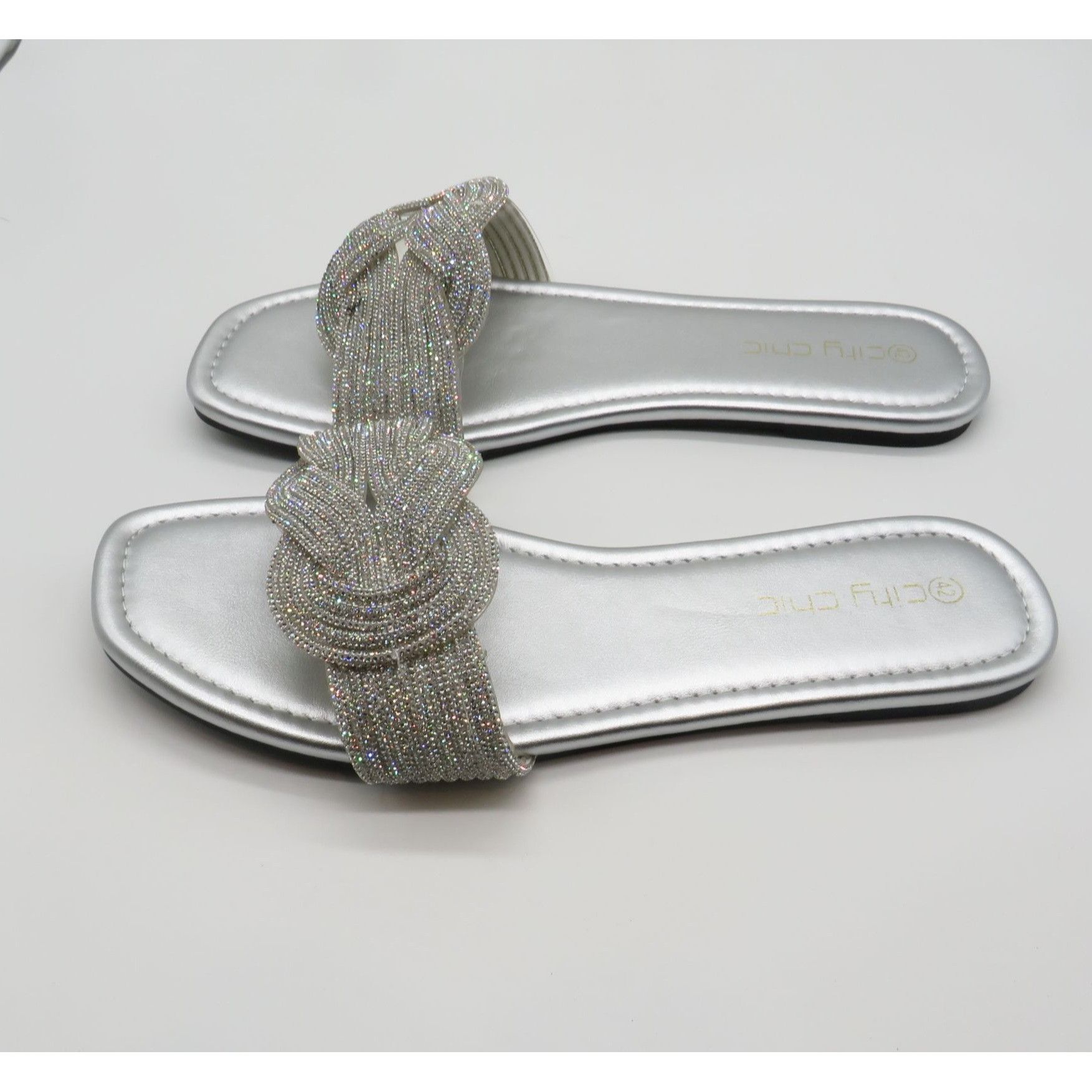Other City Chic Women's Silver Flat Slides With Braided Sparkle St Size US 11 / IT 41 - 4 Thumbnail
