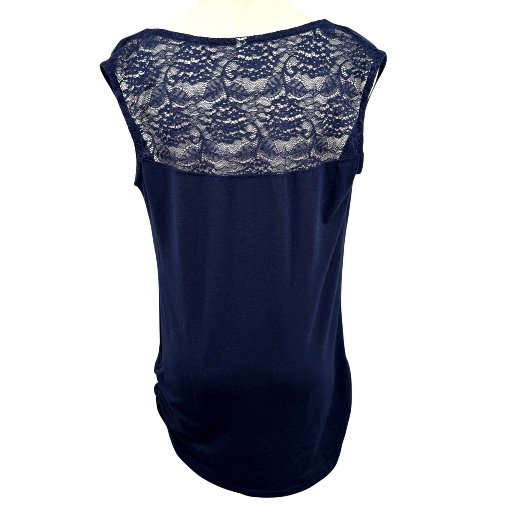 Vintage Meaneor Navy Blue Cowl Neck Lace Back Tank Top - Sleeveless, Polyester Blend, Solid with Lace Contrast, Womens, S Size S / US 4 / IT 40 - 3 Thumbnail