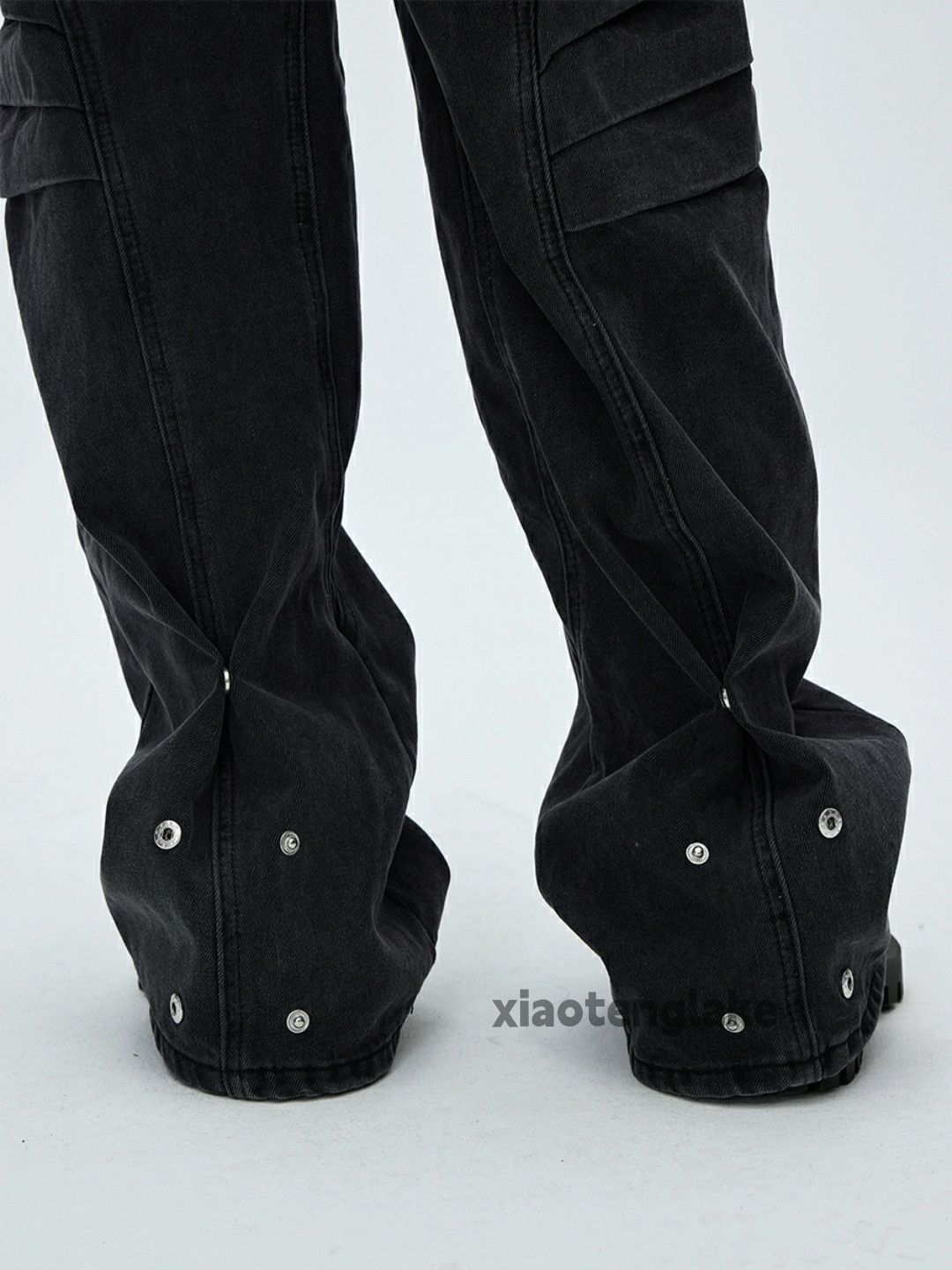 loose biker cargo patchwork washed faded jeans