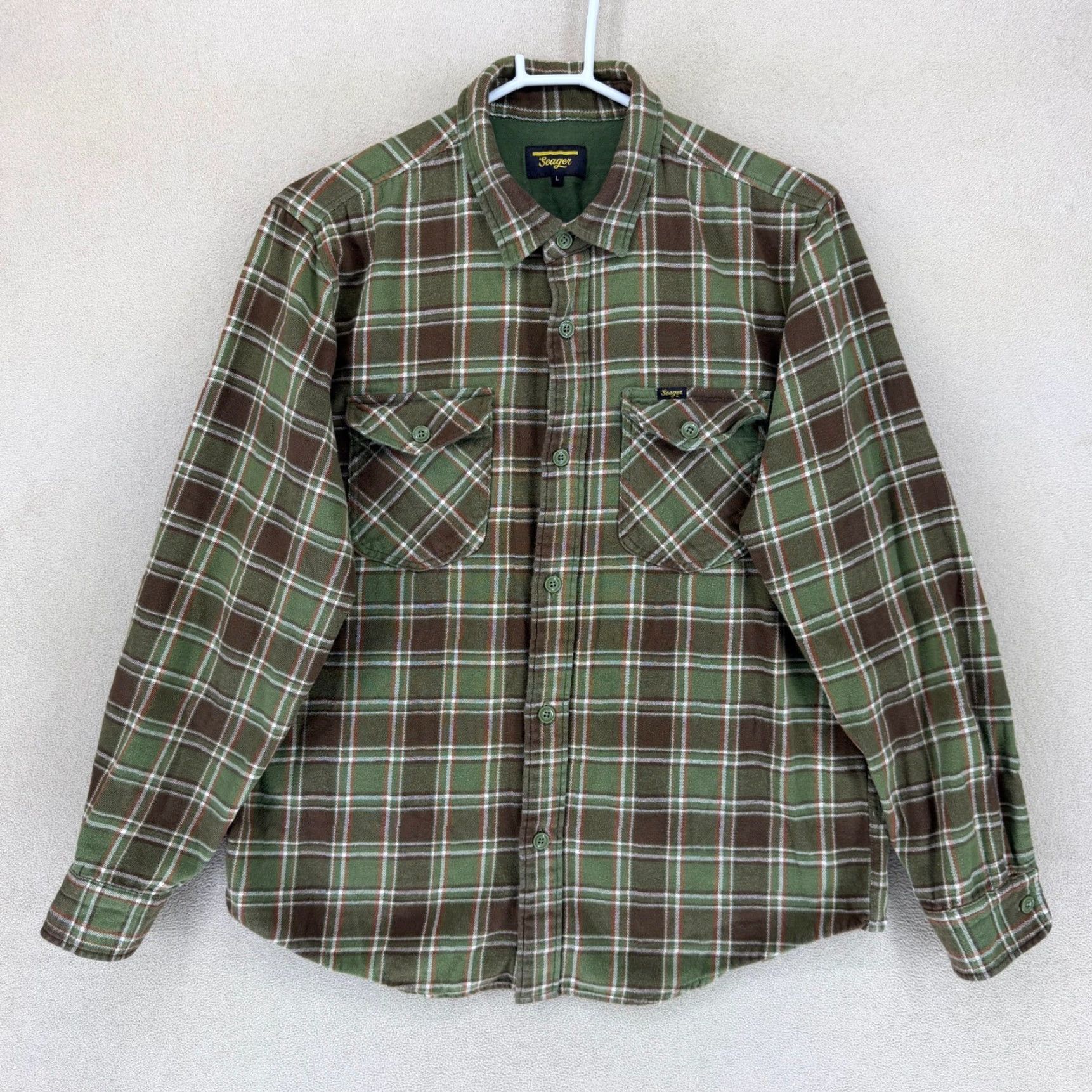 Vintage Seager Mens Flannel Long Sleeve Button Up Shirt Green Plaid Size L Size US L / EU 52-54 / 3 - 2 Thumbnail