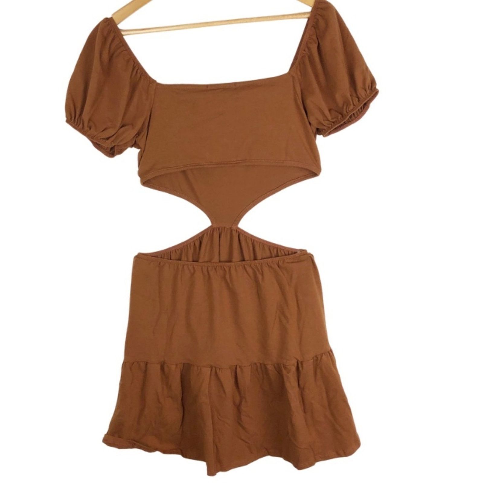 Forever 21 New Forever 21 Women’s Cutout Flounce-Hem Mini Dress Brown Size L / US 10 / IT 46 - 8 Thumbnail
