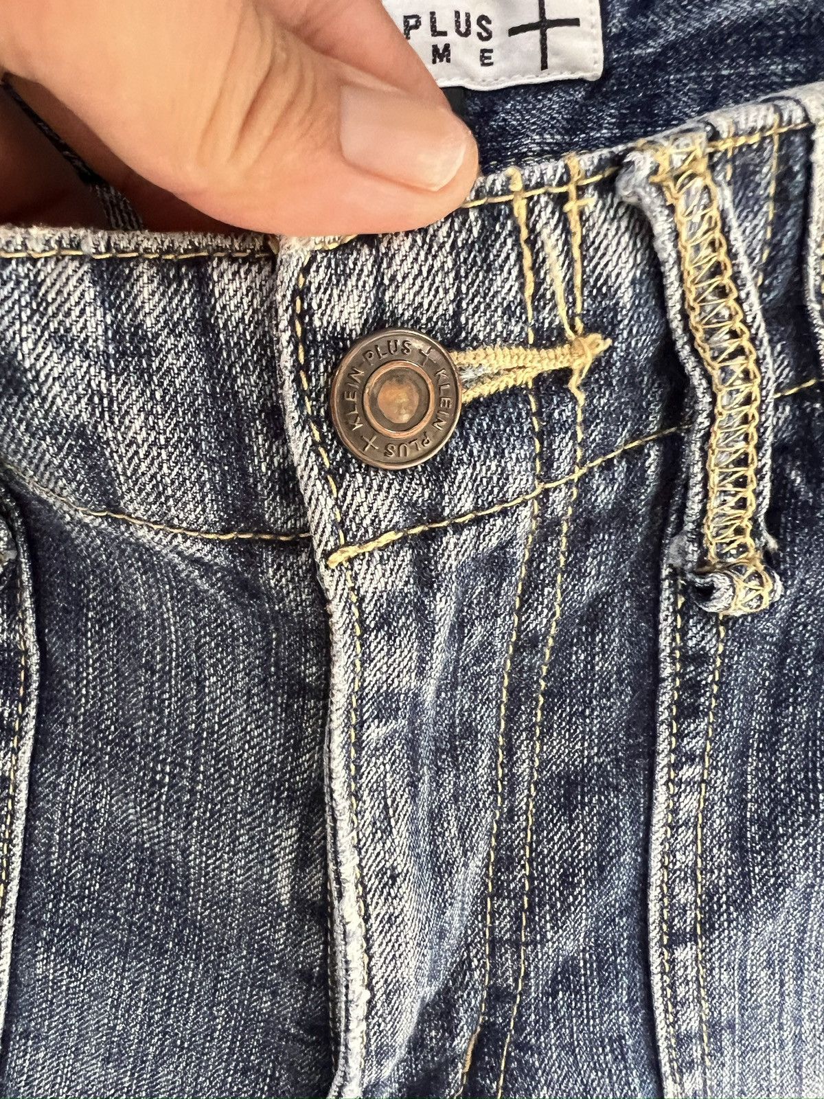 Michel Klein 🔥Klein Plus Homme Distressed Denim With Buckle Back Size US 33 - 11 Thumbnail