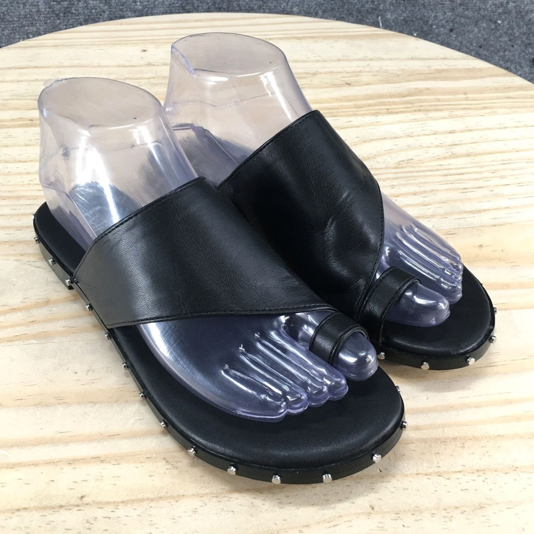 Bar III Bar III Sandals Women 6.5M Hattie Thong Black Faux Leather Studded Casual NEW Size US 7 / IT 37 - 3 Thumbnail