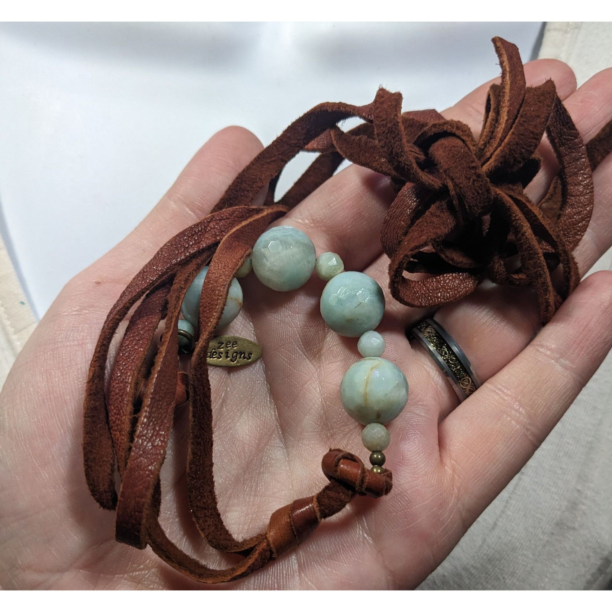 Other Zee Designs Bohemian Amazonite And Leather Tie On Necklace Size ONE SIZE - 4 Thumbnail