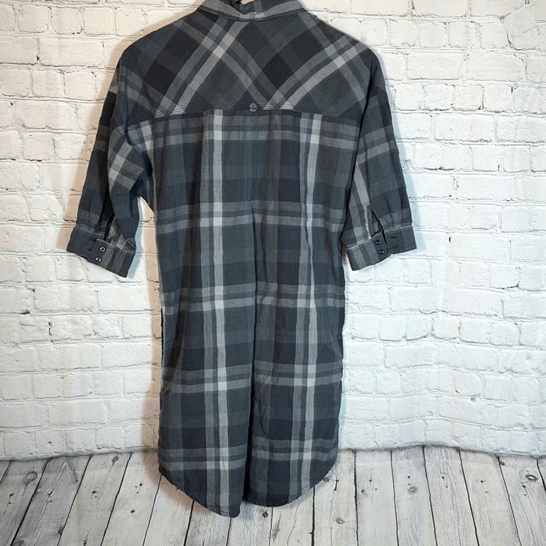 Prana prAna Deryn Dress Shirt Dress Gray Plaid Pockets Roll Tab Sleeve Size S Womens Midi Short Sleeve Shirtdress Size S / US 4 / IT 40 - 6 Thumbnail