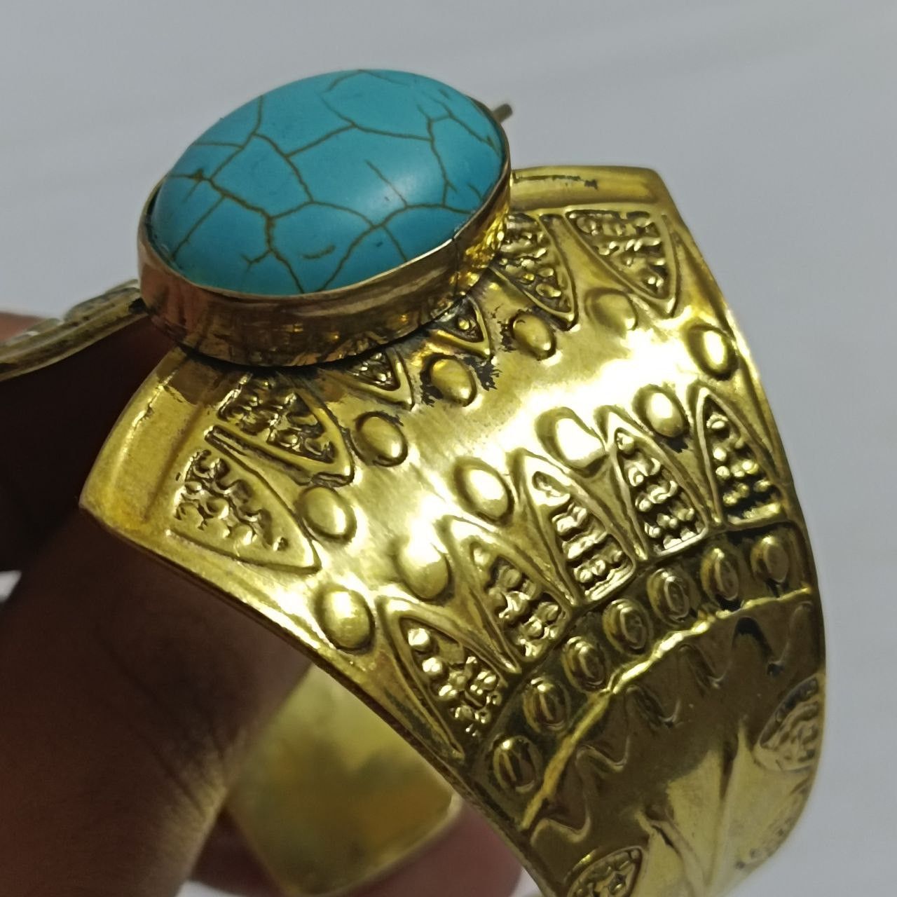 Handmade Handcrafted brass bracelet with turquoise stone Size ONE SIZE - 8 Thumbnail