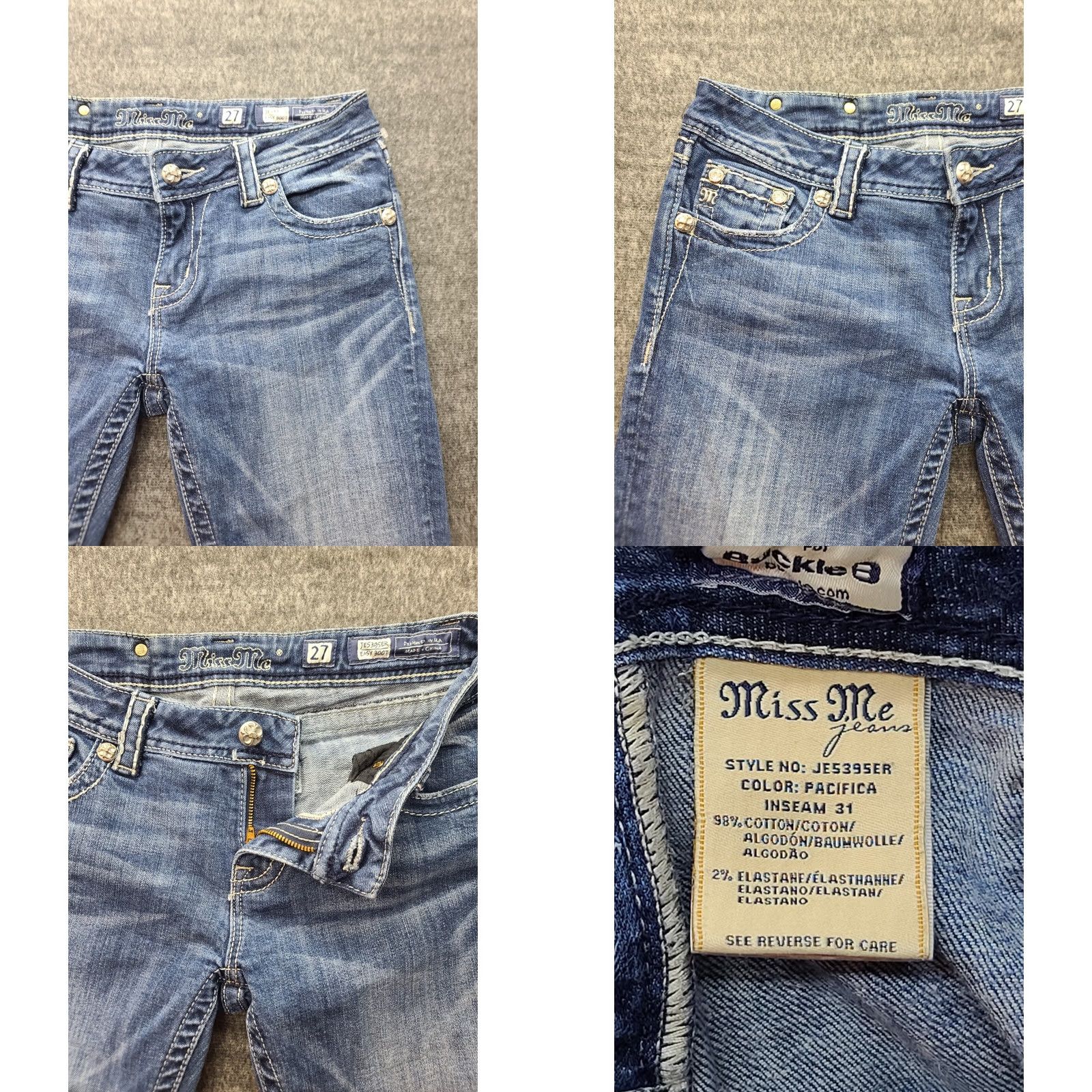 Miss Me Miss Me Jeans Womens 27 Bootcut 5-Pocket Denim Stretch Rhinestone Swarovski Gold Applique Pockets JE5395ER Shine Size 27" / US 4 / IT 40 - 8 Thumbnail