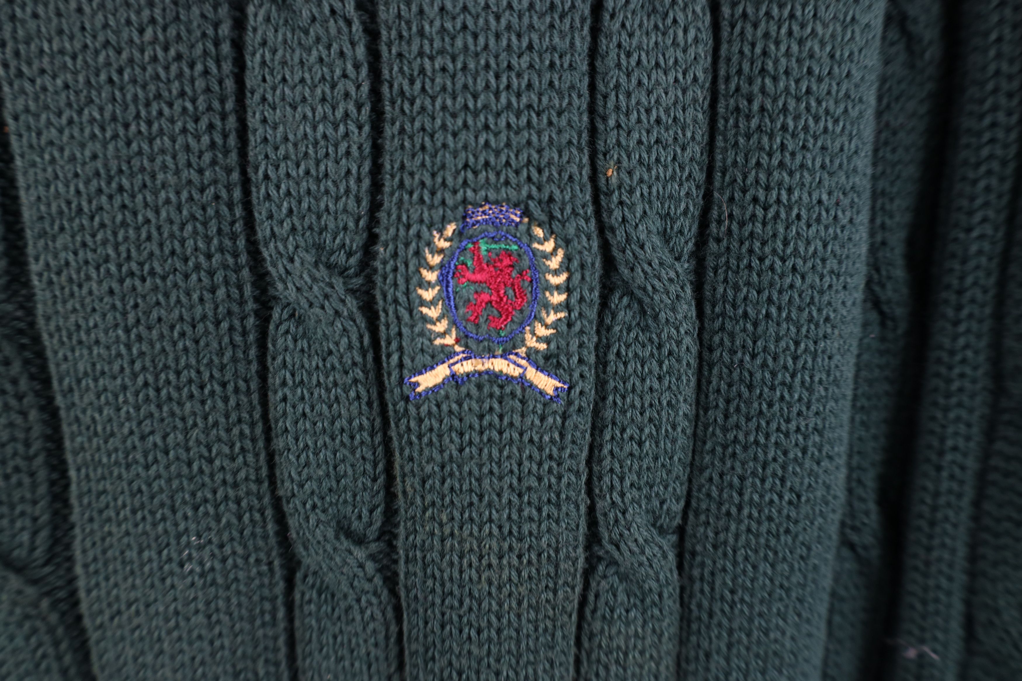 Tommy Hilfiger Vintage 90s Tommy Hilfiger Chunky Cable Knit Sweater Green Size US XL / EU 56 / 4 - 4 Thumbnail
