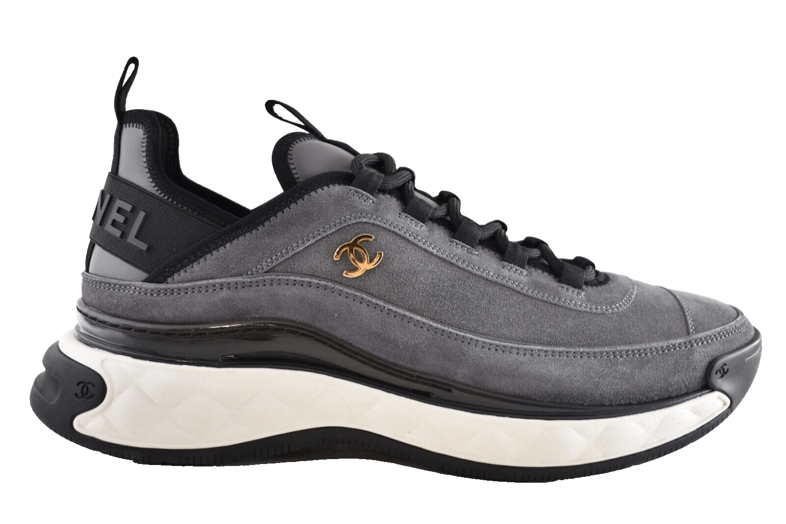 Chanel 23K Suede Black White CC Logo Trainer Sneaker