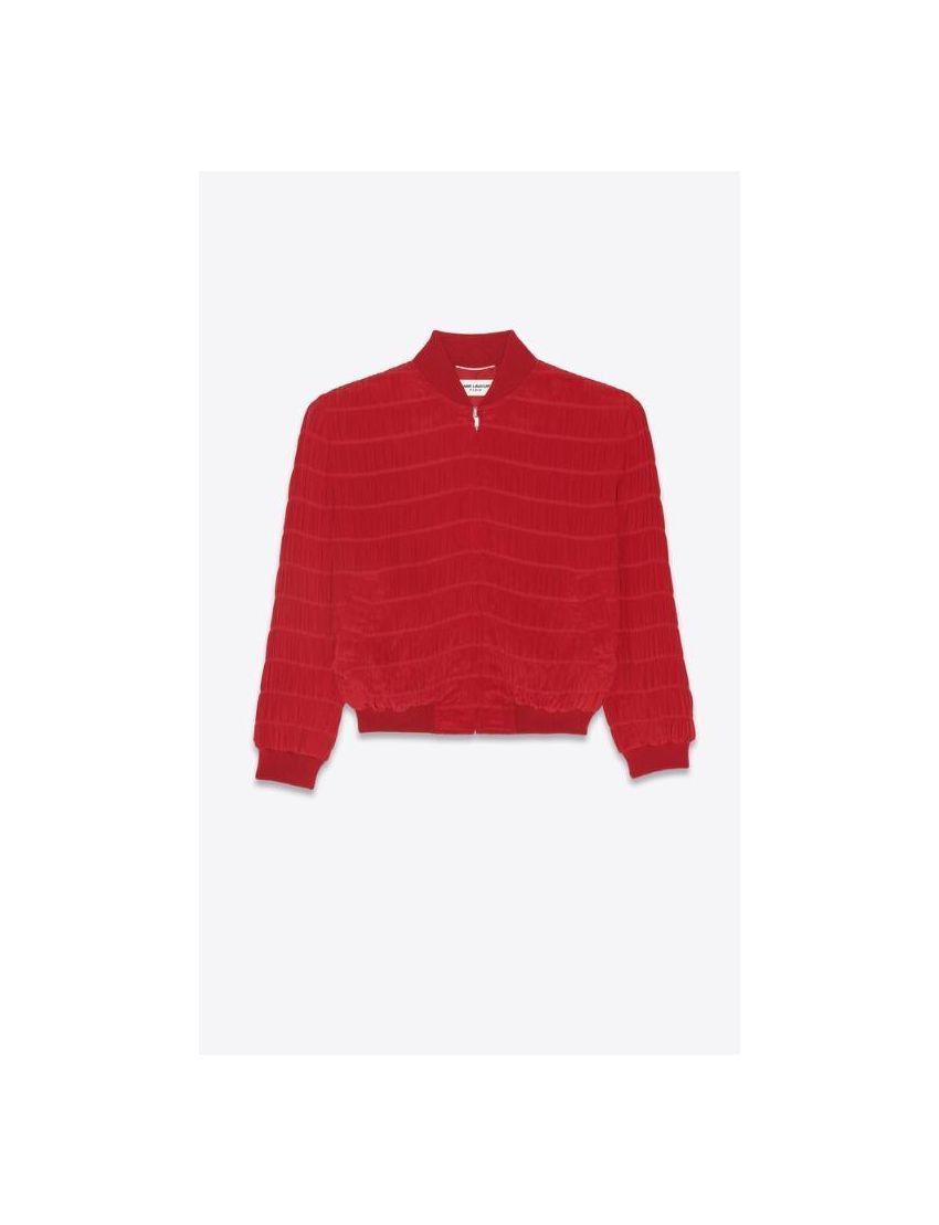 Saint Laurent Paris o1bcso1str0125 Teddy Jacket In Striped in Rouge Theatre Size US M / EU 48-50 / 2 - 1 Thumbnail