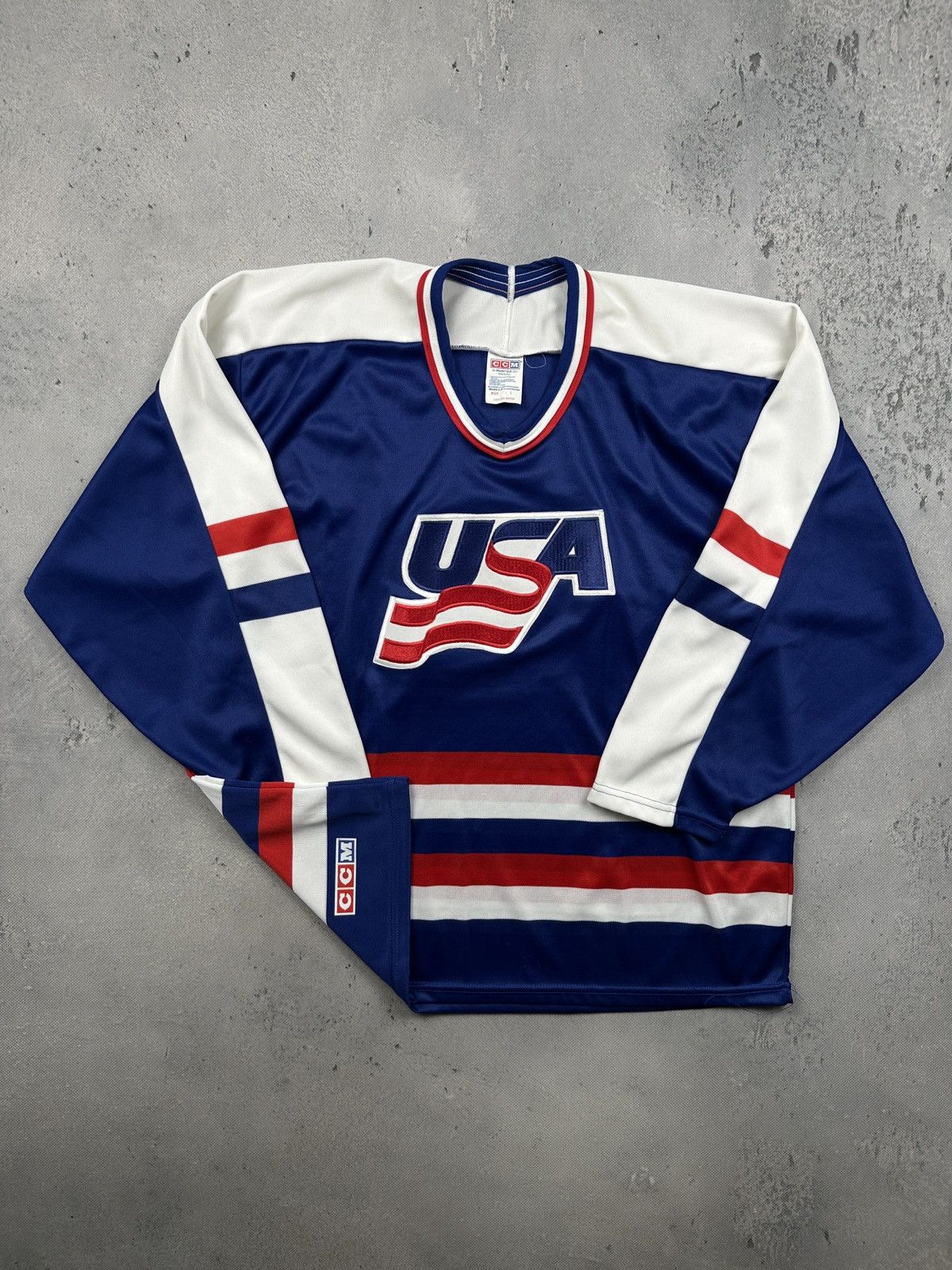 Ccm Vintage 90s Team USA Hockey CCM Rare Jersey Blue Red Large Size US L / EU 52-54 / 3 - 1 Thumbnail