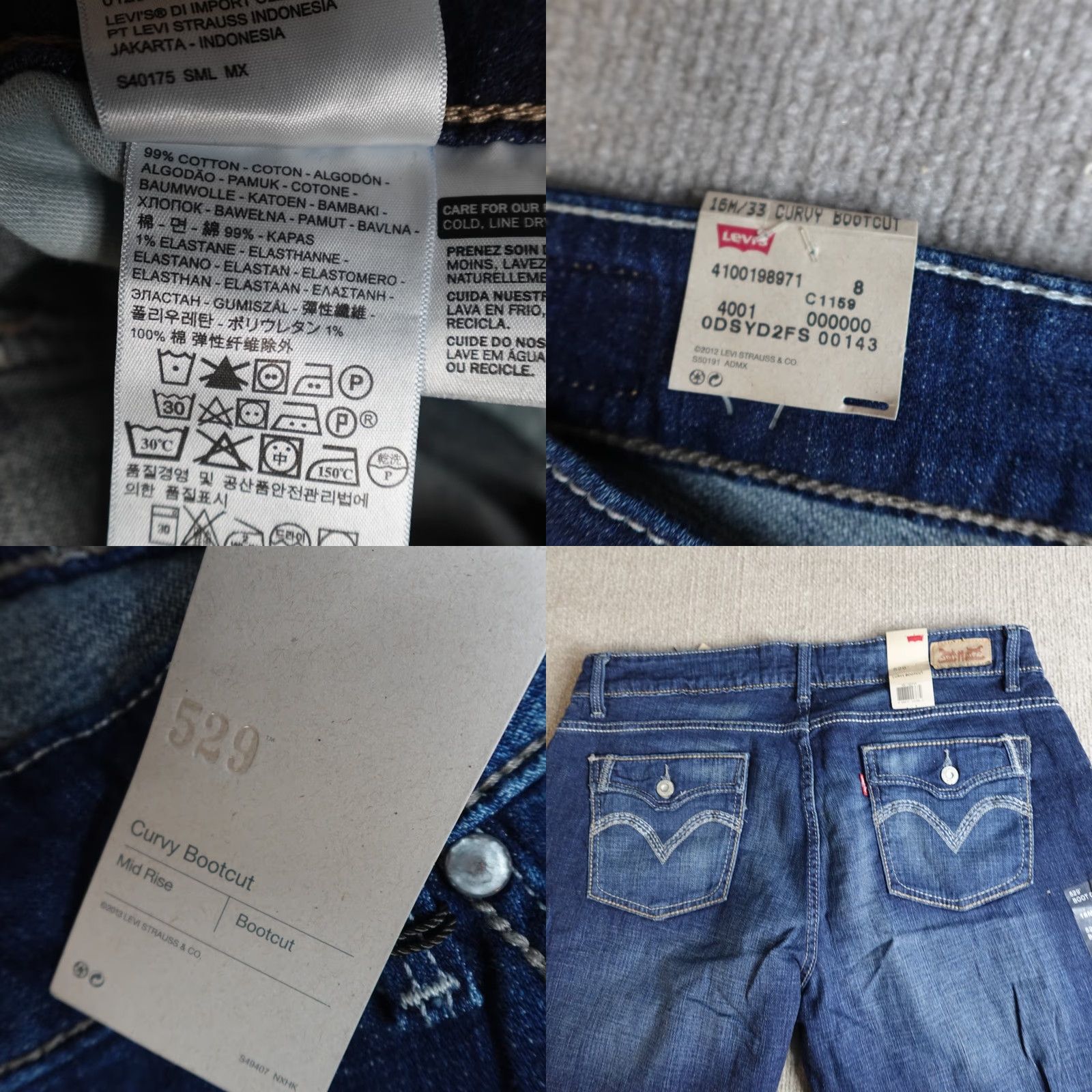 Levi's Levi's 529 Womens Jeans 33 Blue Mid Rise Bootcut 5-Pocket Denim Dark Cotton Blend Regular - Womens - Size 33 - Blue - 529 Model Size 24" / US 00 / IT 34 - 8 Thumbnail