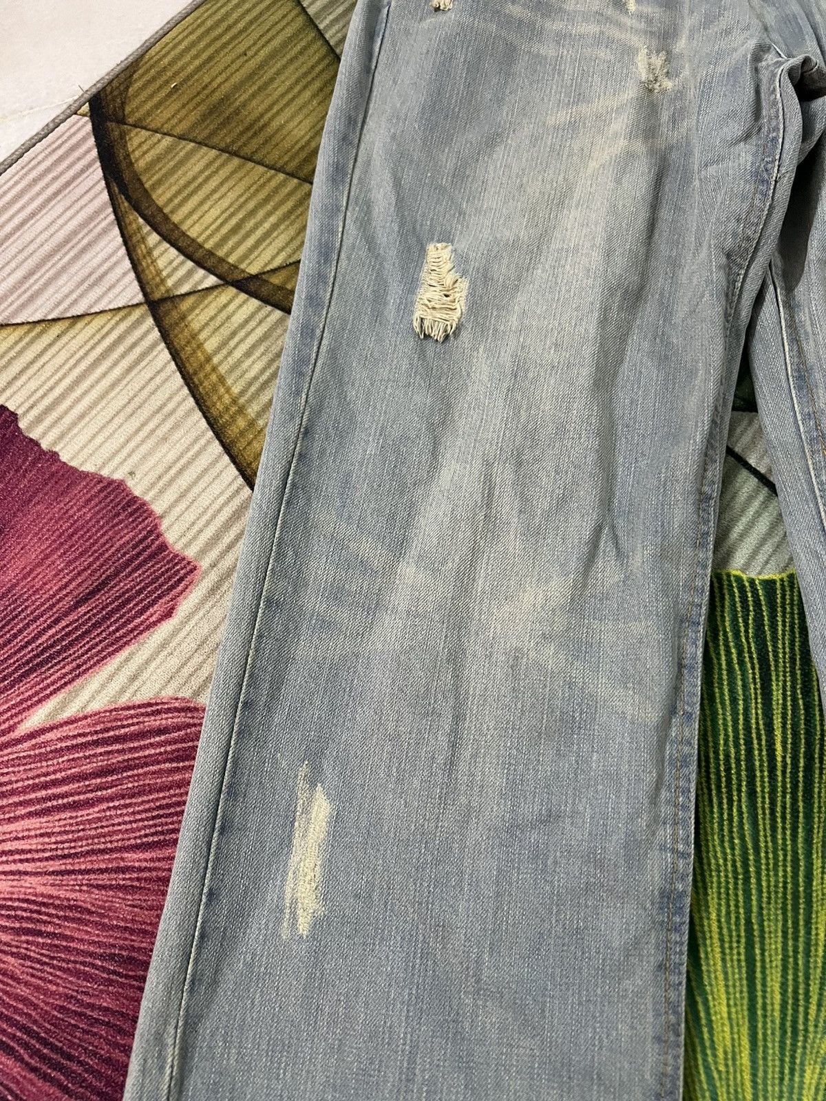 Japanese Brand 💥Flare💥Marna Clef De Sol Faded Distress Jean Size US 32 / EU 48 - 6 Thumbnail
