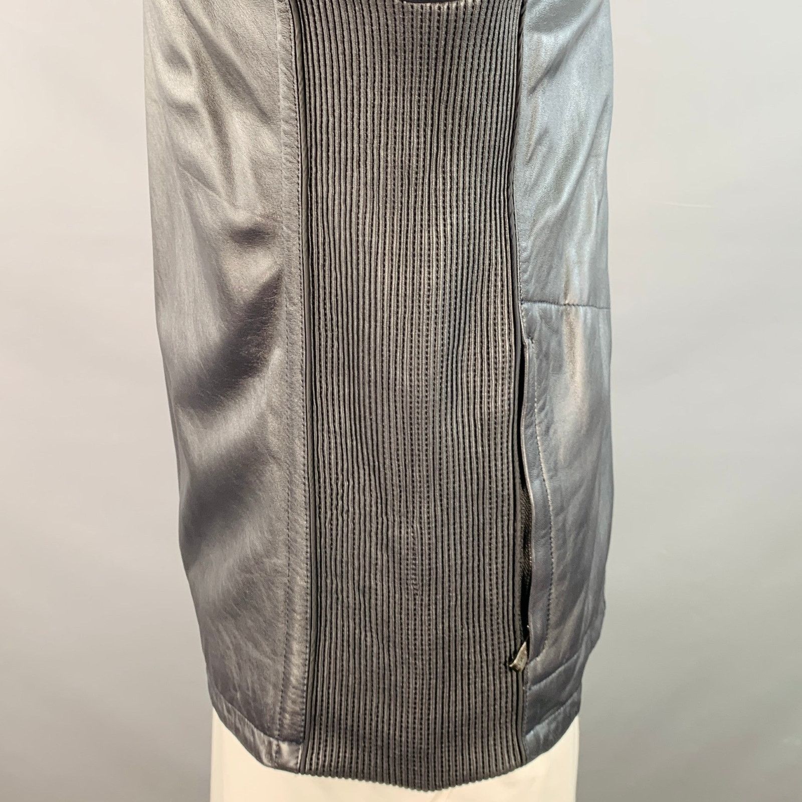 BUGATCHI BUGATCHI Size L Navy Lambskin Leather Moto Racer Jacket Size US L / EU 52-54 / 3 - 3 Thumbnail