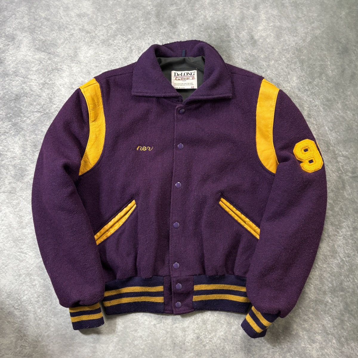 Delong × Vintage 1980s Delong Letterman Vintage Varsity Jacket Wool Bomber Size US S / EU 44-46 / 1 - 1 Thumbnail