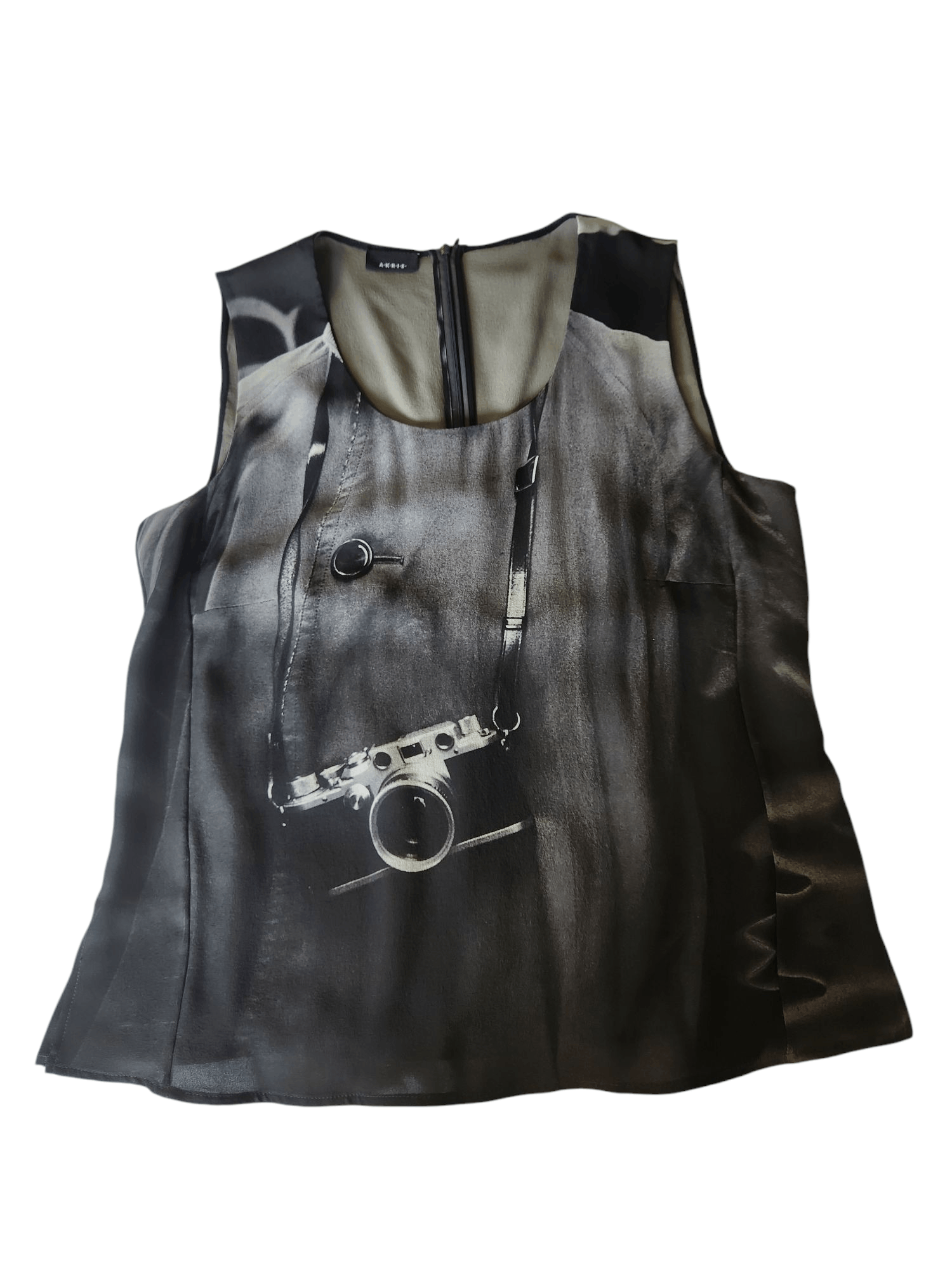 Akris Fluid silk shell blouse with graphic print detail. Size L / US 10 / IT 46 - 3 Thumbnail