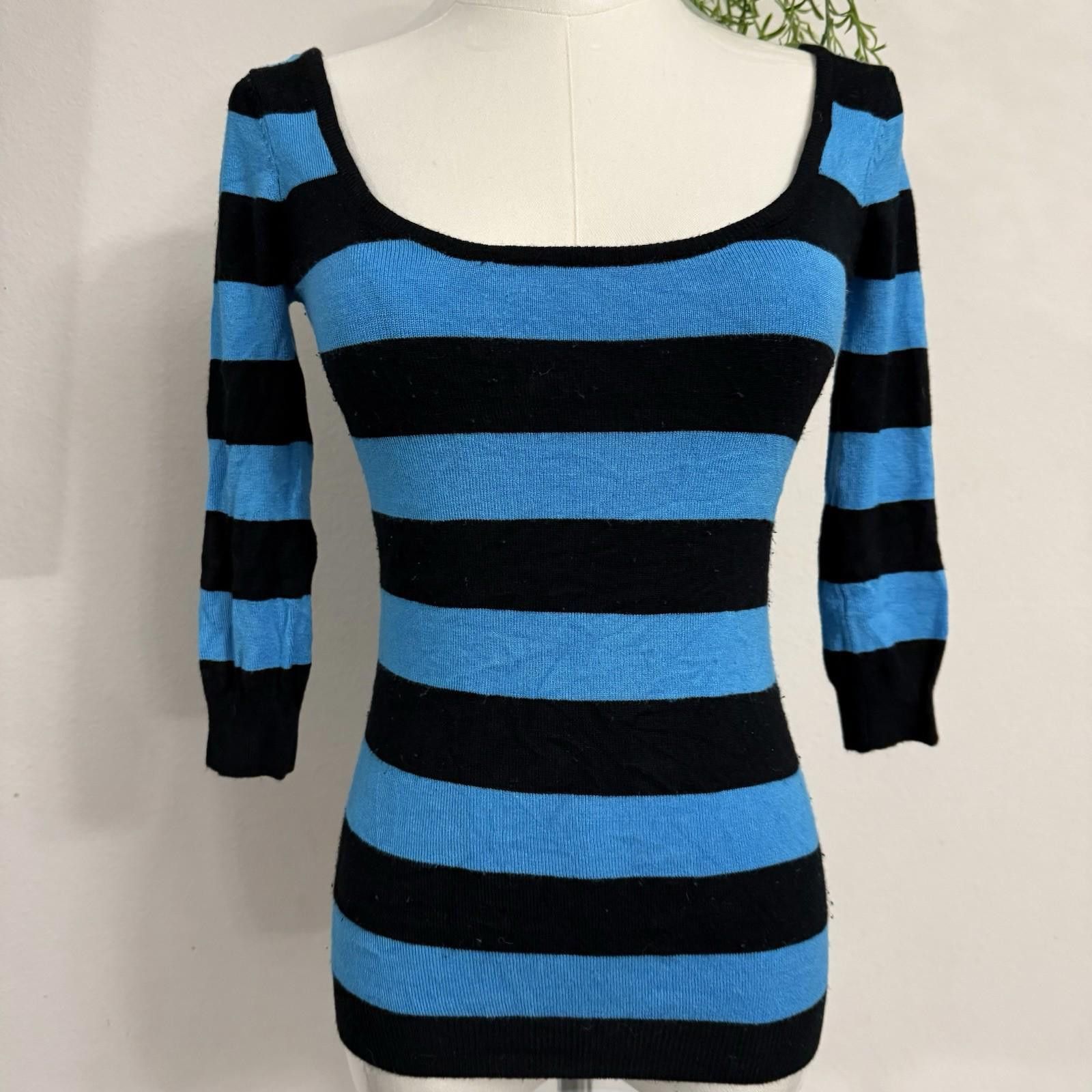 Designer Grunge Goth Y2k Striped Teal Wetseal Small Top Size S / US 4 / IT 40 - 1 Thumbnail