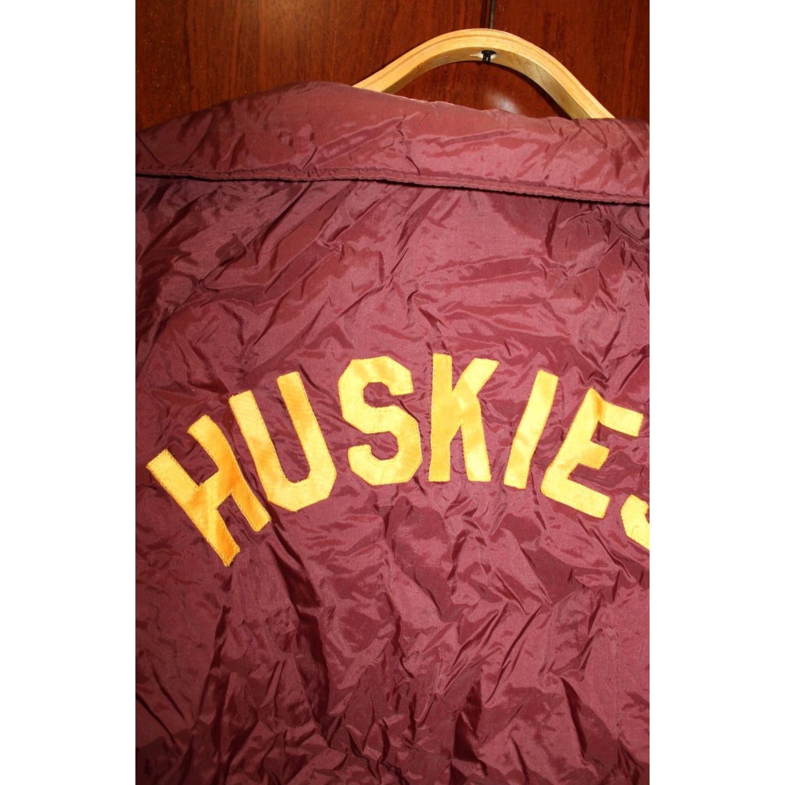 Primark VINTAGE Trimak Bomber Jacket Men M Cherry 1980s North Hastings Huskies Bomber Jacket Size US M / EU 48-50 / 2 - 6 Thumbnail