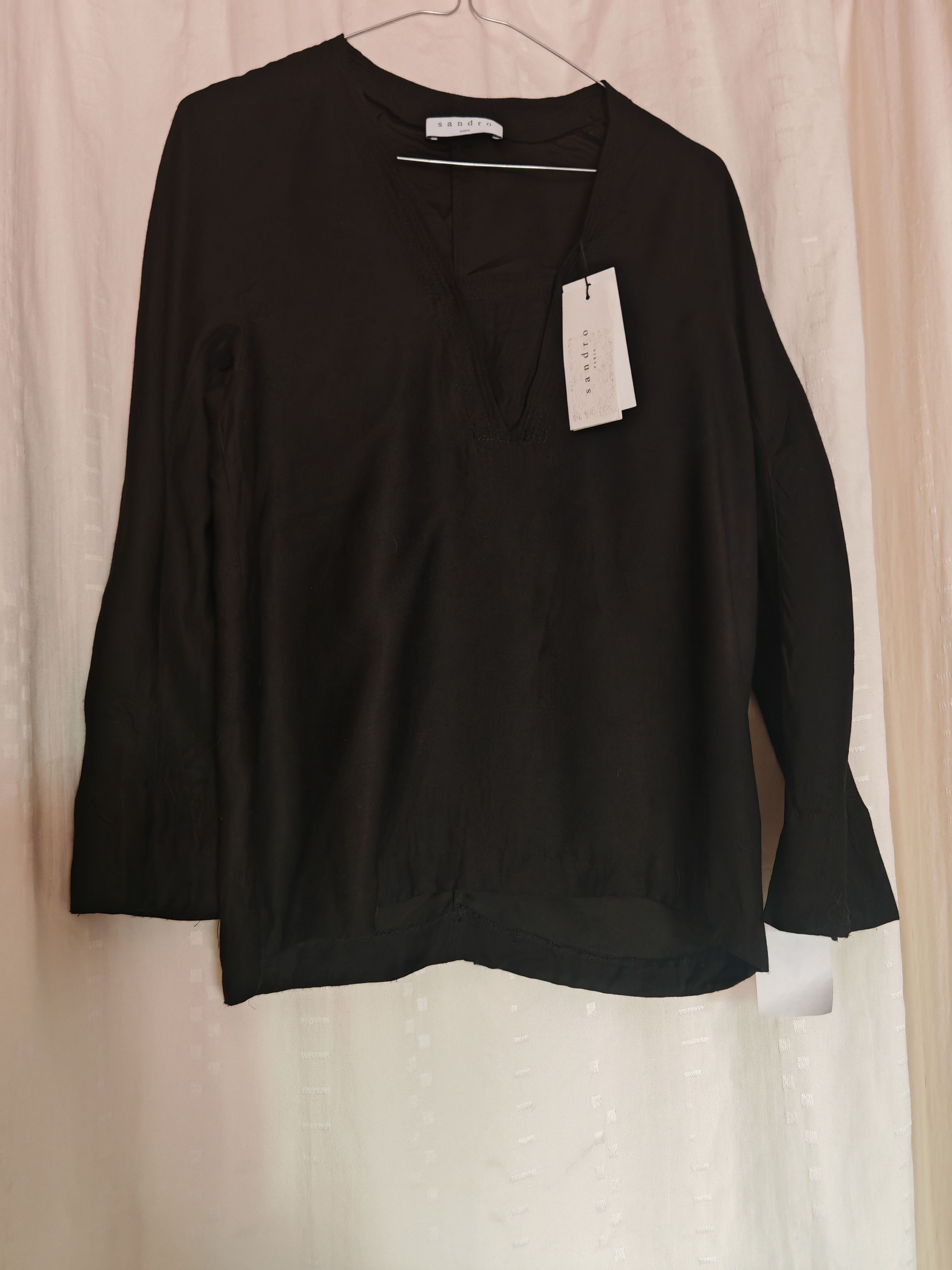 Designer × Sandro NWT Sandro Paris Black Viscose Long Sleeve Blouse size S-M Size M / US 6-8 / IT 42-44 - 3 Thumbnail