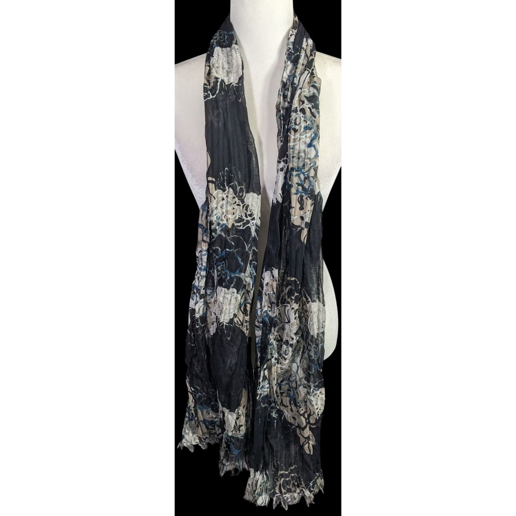 Other Gothic Floral Scrunched Lightweight Scarf Wrap 74"x26" Black Size ONE SIZE - 3 Thumbnail