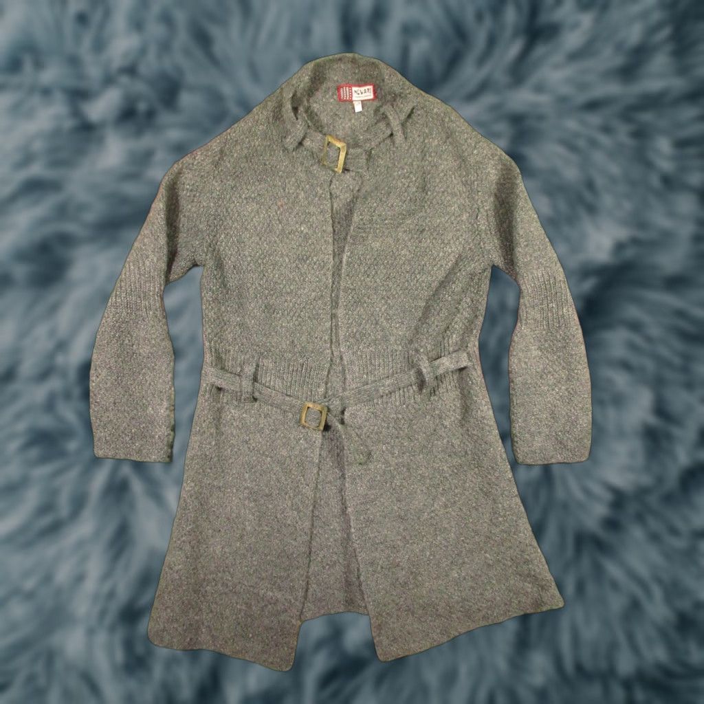 Vintage VINTAGE Newari Wool Cardigan Sweater Cardigan Women Small M Gray Belted Long Hand Knit Wool 100% Wool Fall Winter Size M / US 6-8 / IT 42-44 - 1 Thumbnail