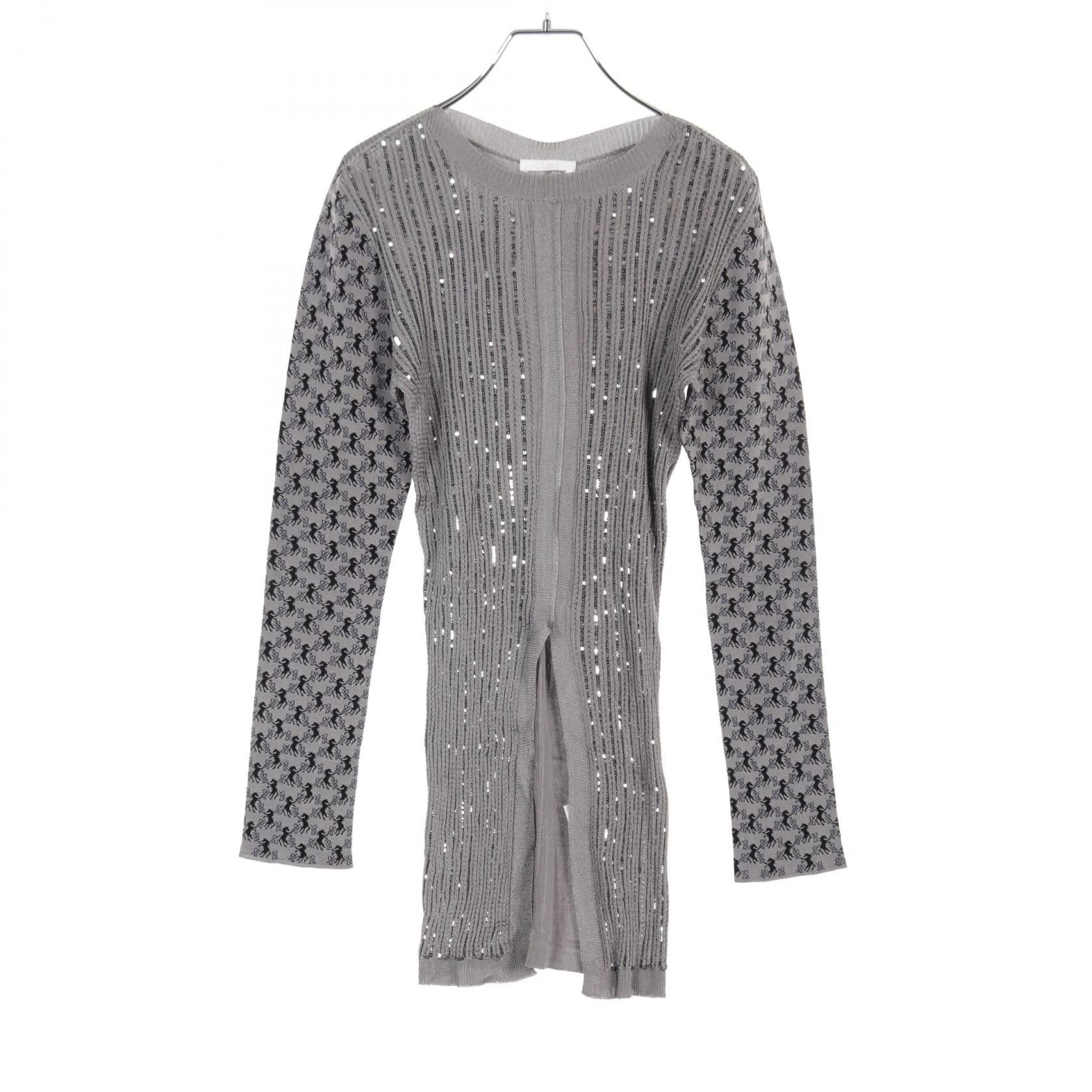 Chloe Chloe Long Knit Horse Pattern Gray Black Navy Sequin Size ONE SIZE - 1 Thumbnail