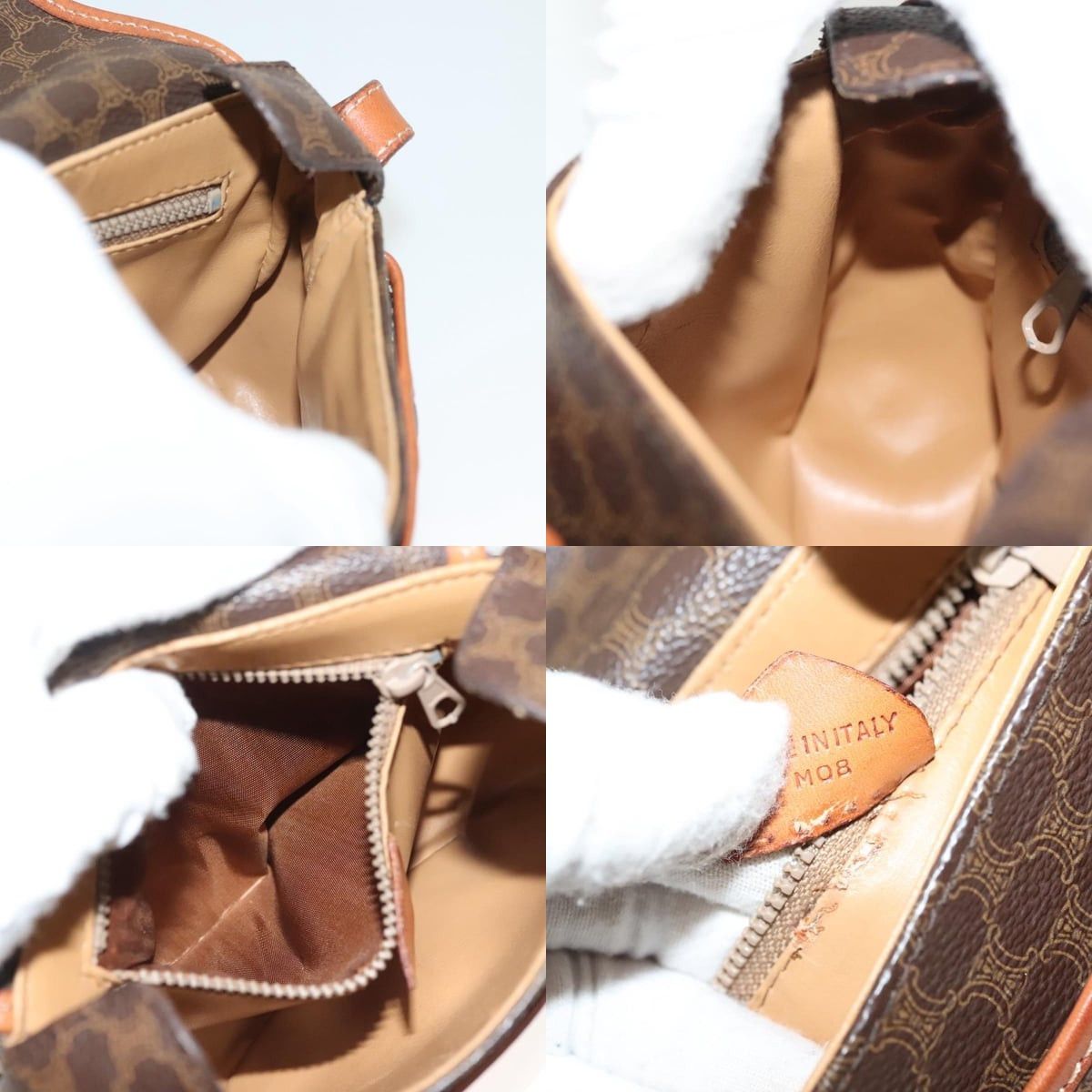 CELINE Macadam Canvas Shoulder Bag Pvc Leather Brown Gold