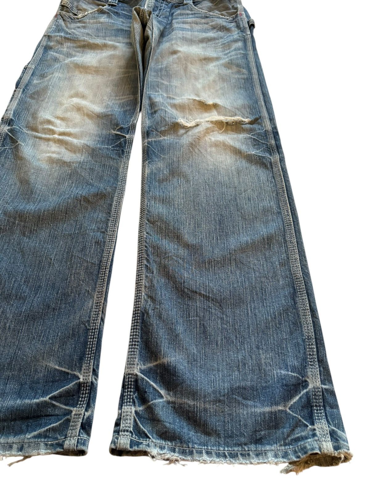 Edwin × Japanese Brand Vintage Edwin Blue Trip Suspender Buckle Back Rip Flare Jean Size US 33 - 7 Thumbnail