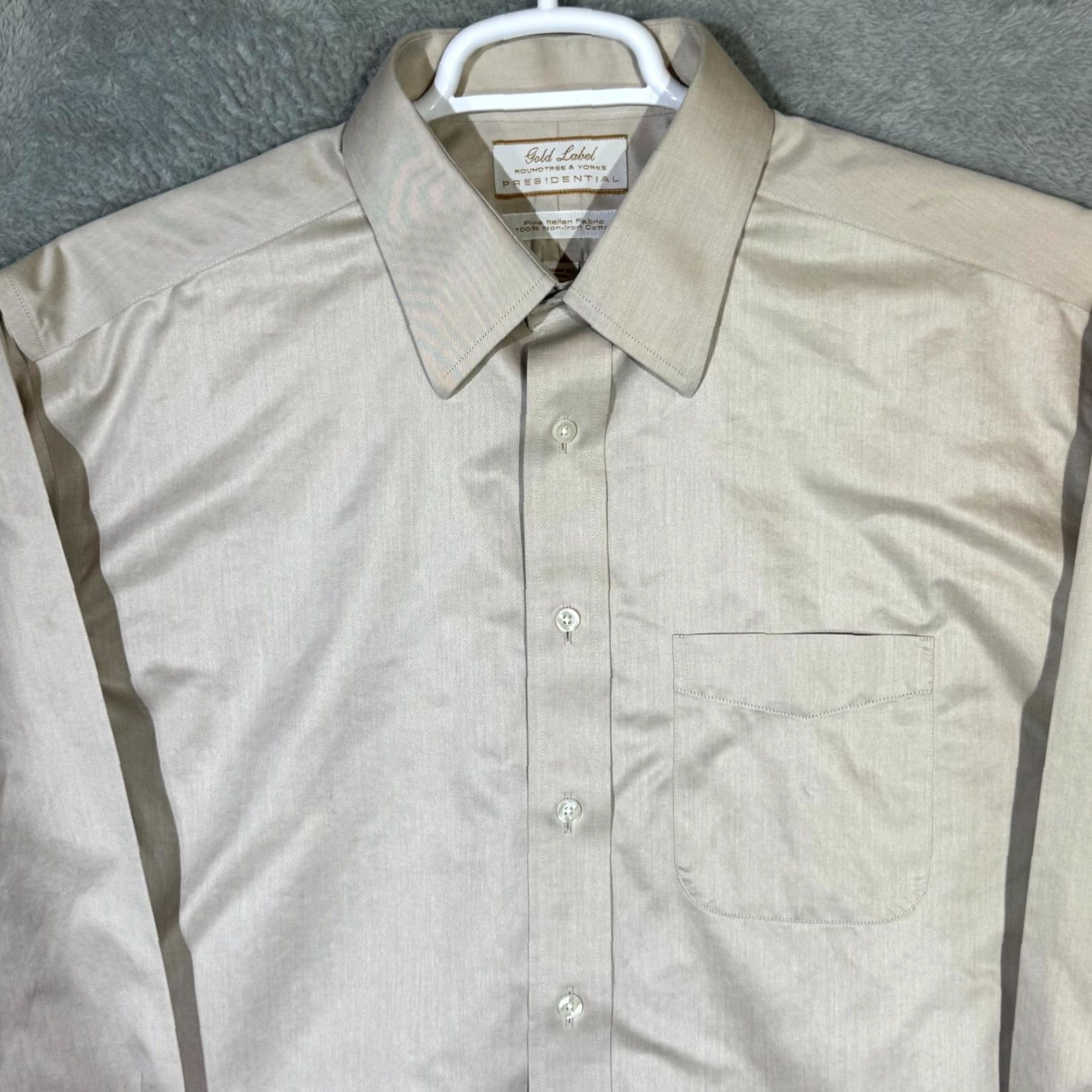 Gold Label Dress Shirt 16/34 Tan 100% Cotton Fitted Career Formal Men  Regular Long Sleeve Button Cuffs Chest 48\" Vintage No Iron Modern Pattern  Solid - krearack.com