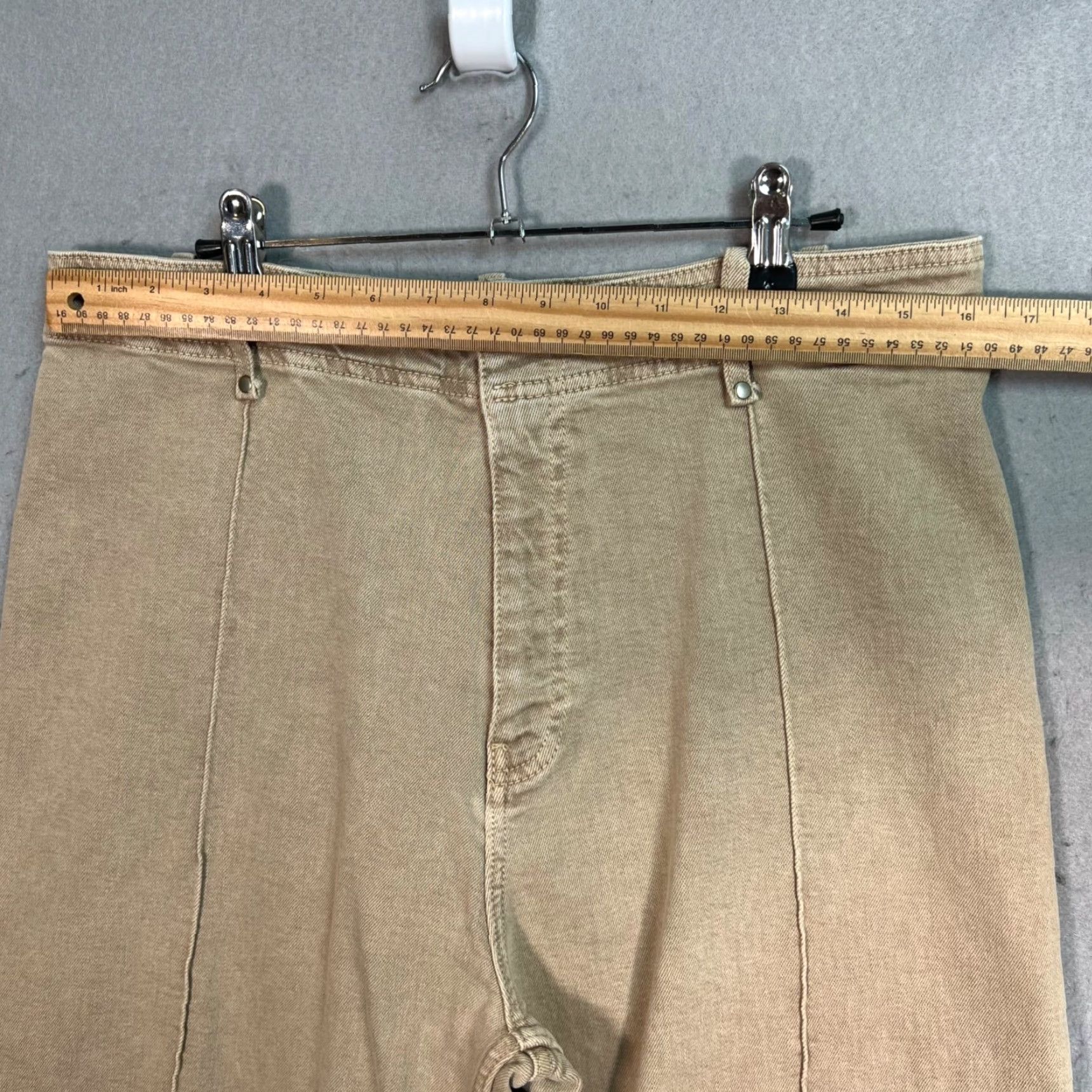 Zara Zara Womens Wide-Leg Jeans Size 14 Beige Cotton Blend 5-Pocket High Rise Size 36" / US 14 / IT 50 - 6 Thumbnail