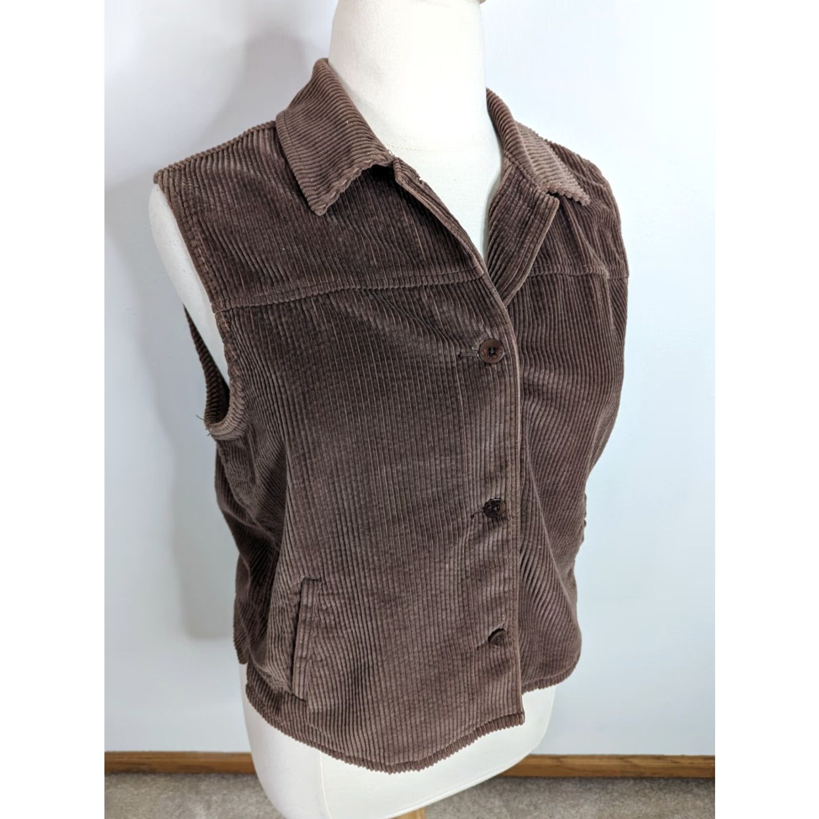 Vintage VINTAGE 90s Corduroy Vest Women's Large Brown Button Up Shirt V2J Vest Bohemian Hippie Pockets Mens Womens Girls Size L / US 10 / IT 46 - 2 Thumbnail