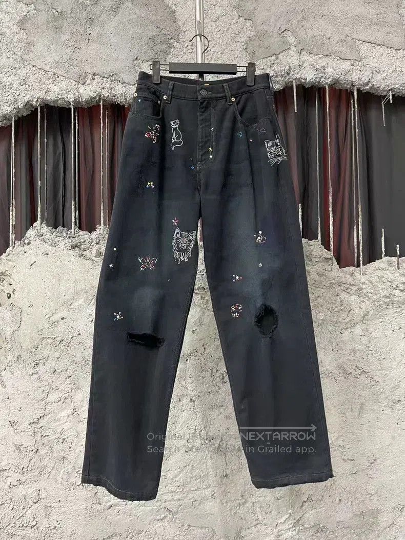 Balenciaga Balenciaga Crystal Cat Graffiti Jeans. Size US 26 / EU 42 - 1 Thumbnail