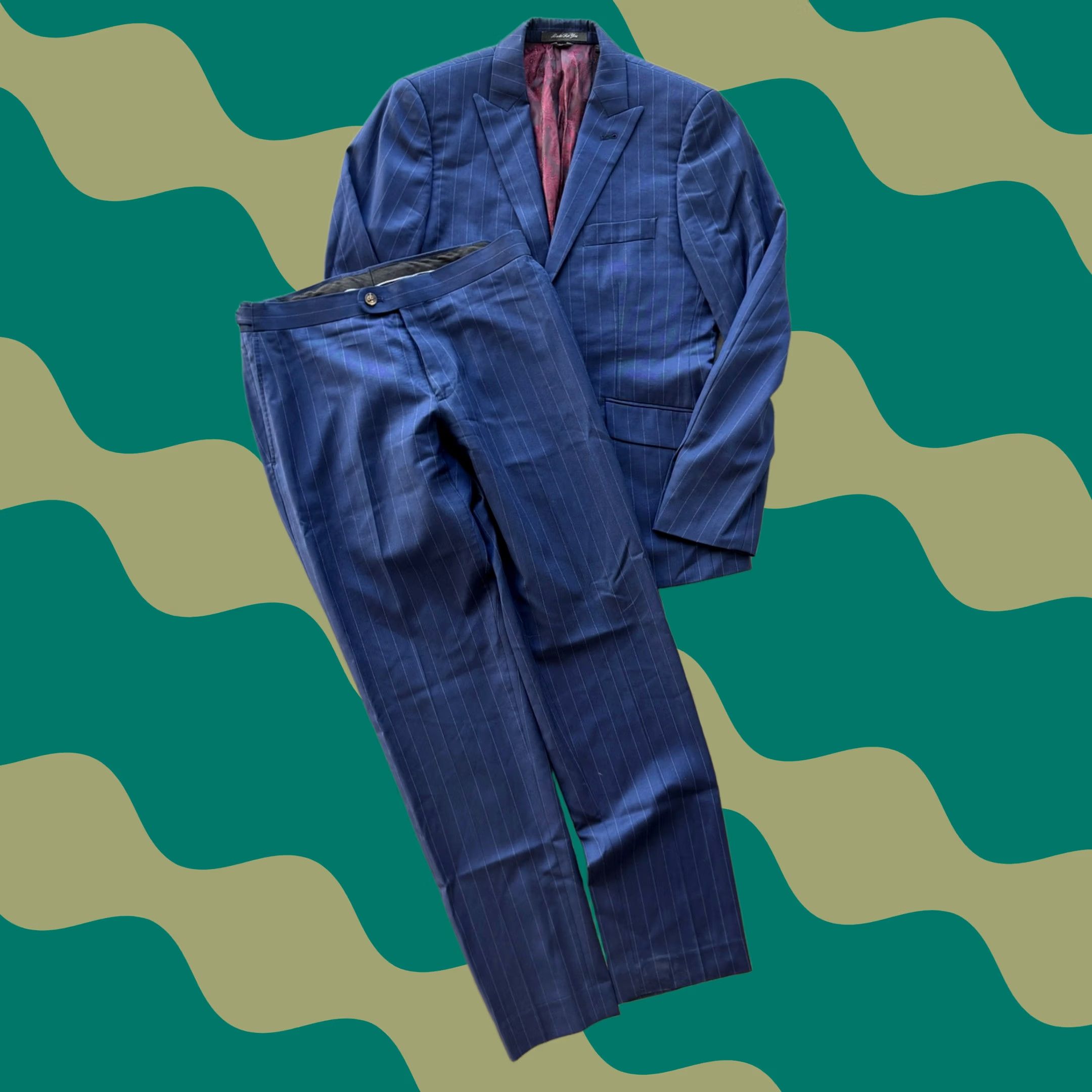 Vintage VINTAGE Indochino Suit Mens S Blue Y2K Wool Pinstriped Blazer Pant Set Petite Size 36R - 1 Thumbnail
