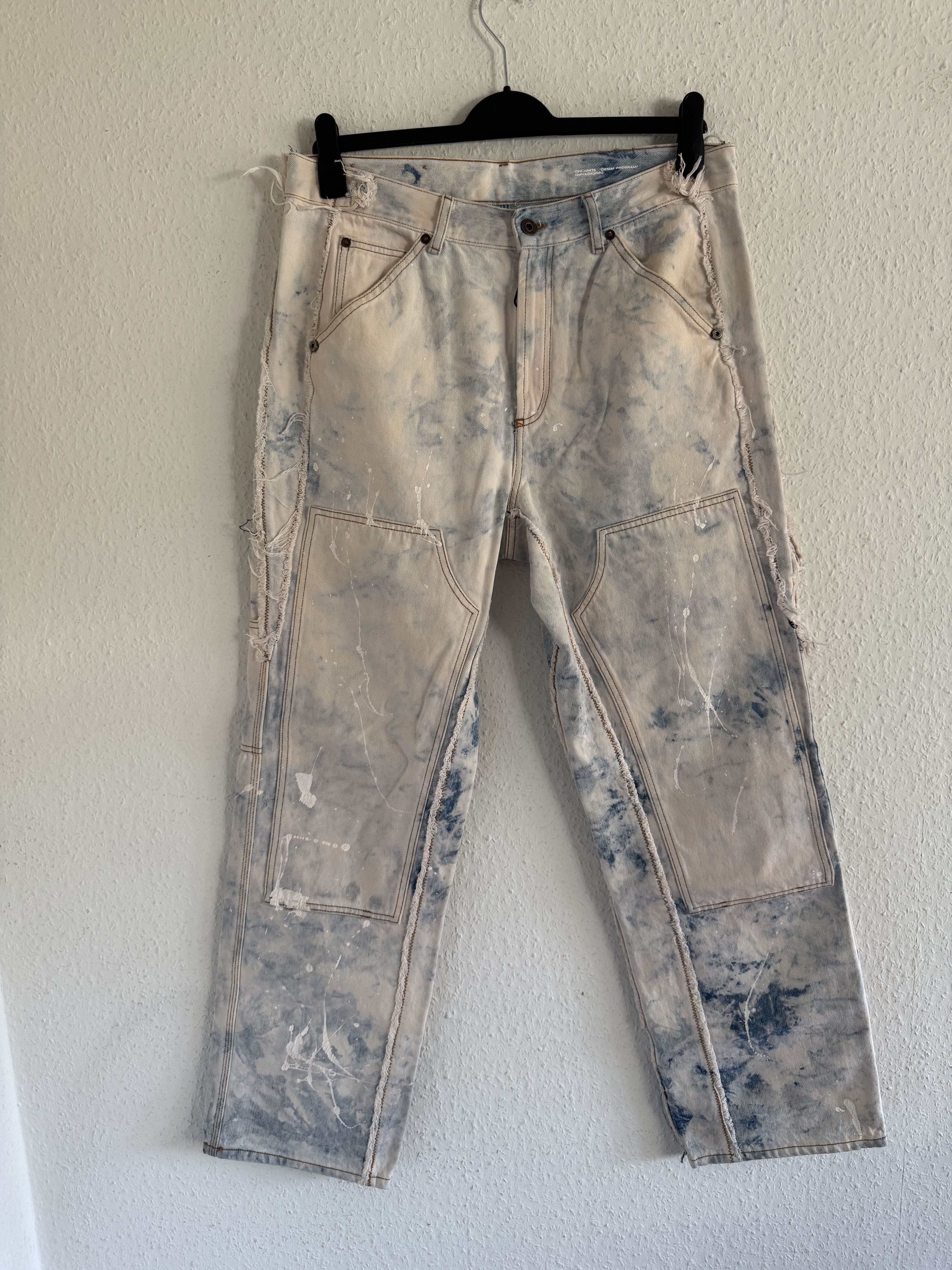 Off-White Bleached Reconstructed Double Knee Carpenter Pants Size US 34 / EU 50 - 1 Thumbnail