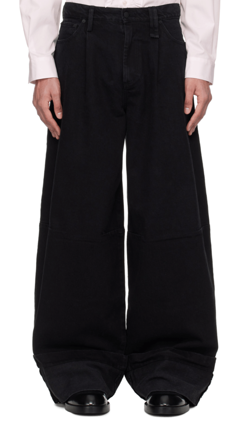 Simone Rocha SIMONE ROCHA Mens Black Wide Leg Puddle Jeans Rhinestone Size US 35 - 1 Thumbnail