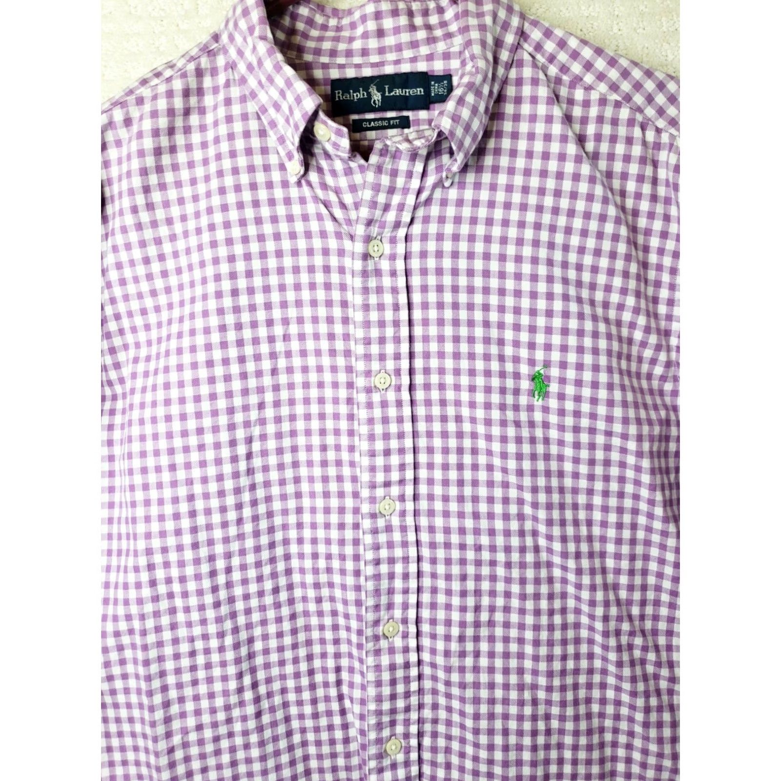 Polo Ralph Lauren Ralph Lauren Button Down Shirt Men's 16.5/34-35 L. S. White Purple Check Shirt Size US L / EU 52-54 / 3 - 3 Thumbnail