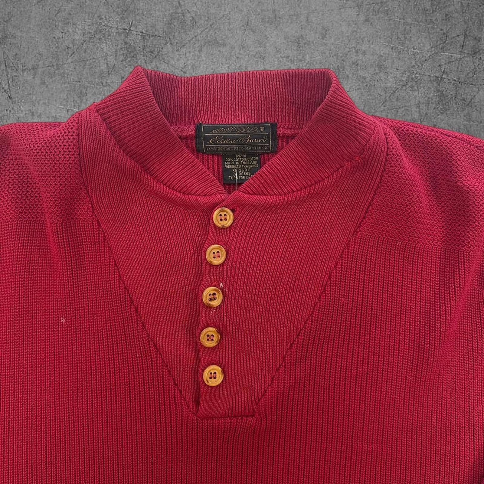 Eddie Bauer Vintage 90s Eddie Bauer 1/4 Button Red Knit Size US M / EU 48-50 / 2 - 2 Thumbnail