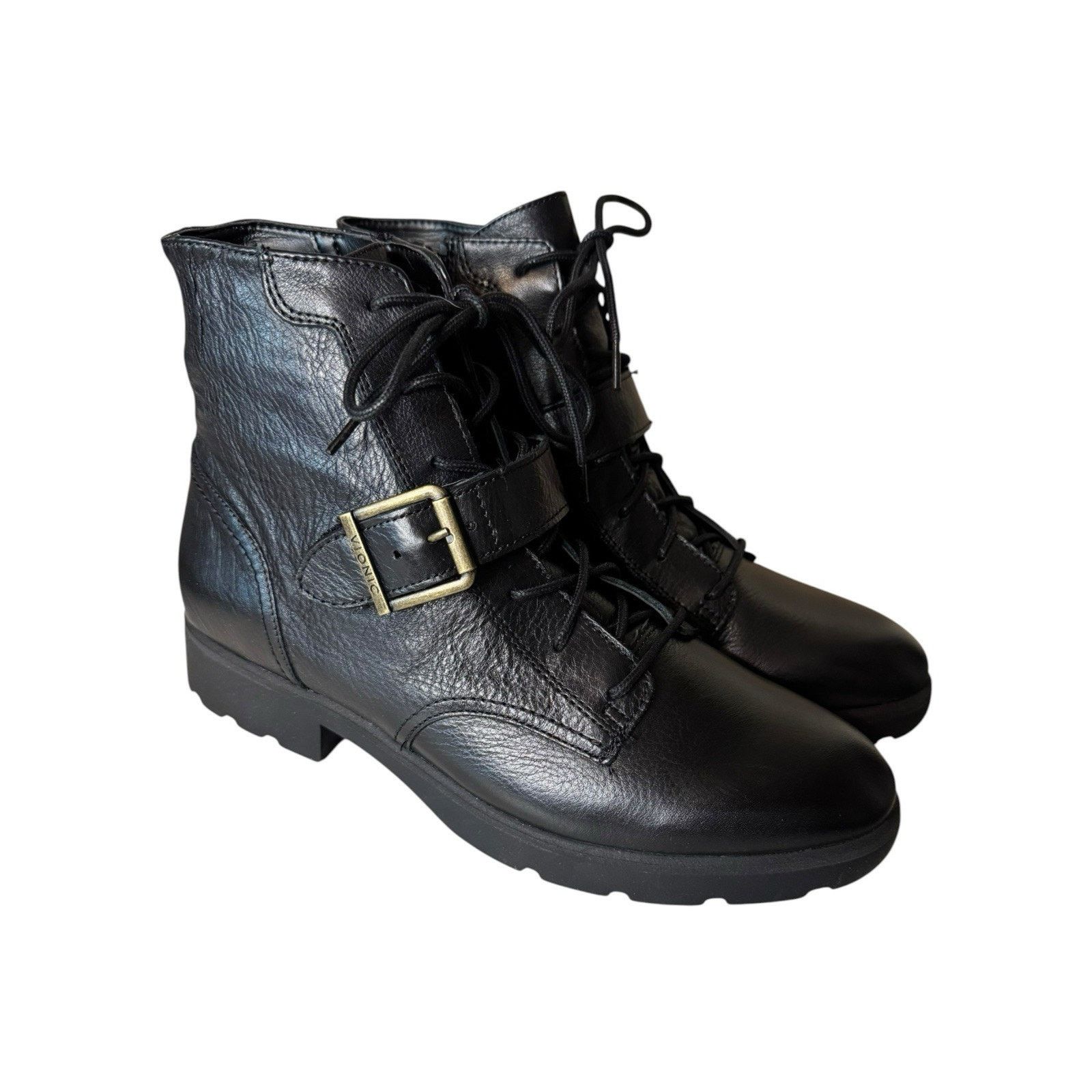 Vionic Vionic NEW Women's Black Leather Catina Combat Boots Size 9 Size US 9 / IT 39 - 1 Thumbnail