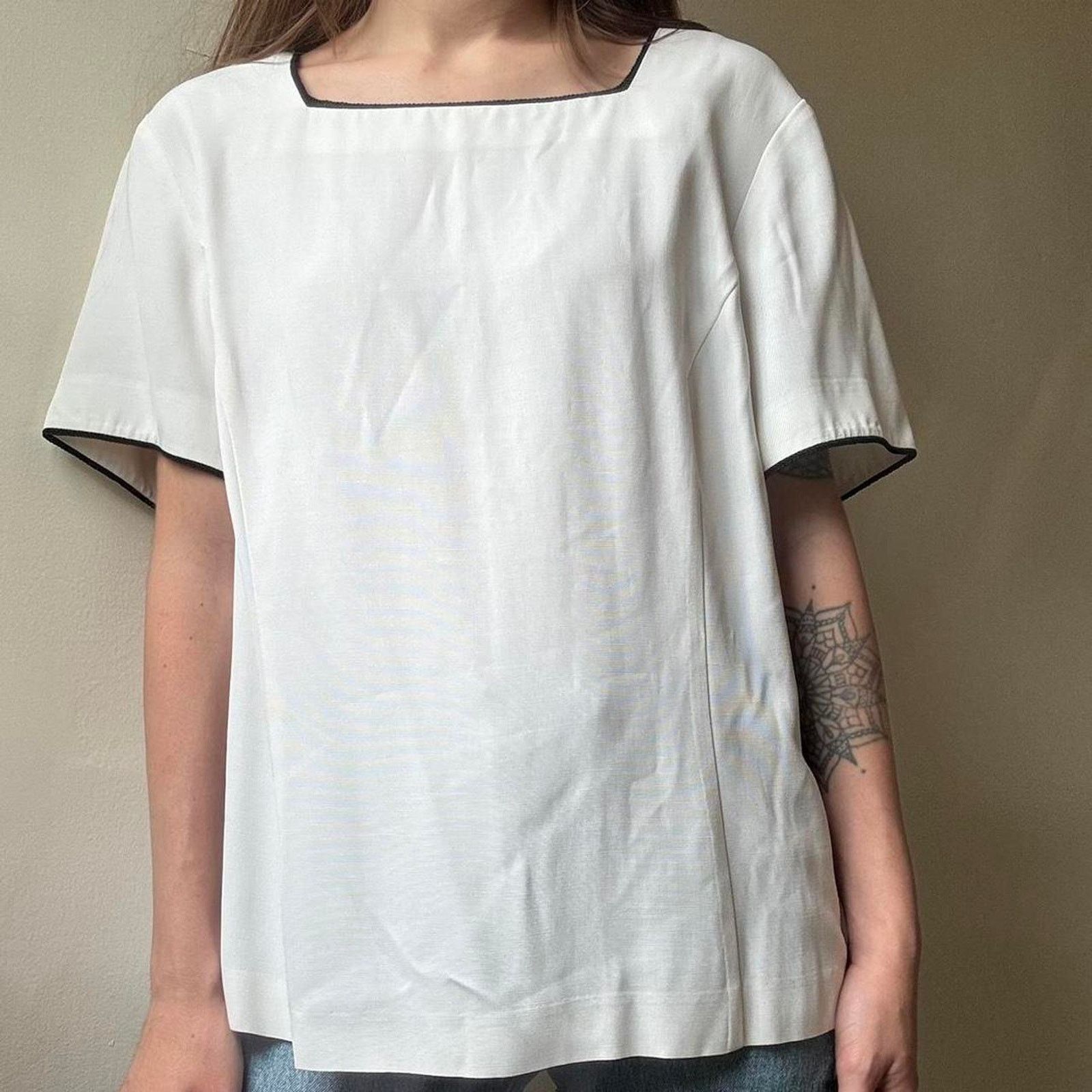 Vintage Vintage Talbots Petites White Square Neck Blouse 12P 90s Size XL / US 12-14 / IT 48-50 - 2 Thumbnail