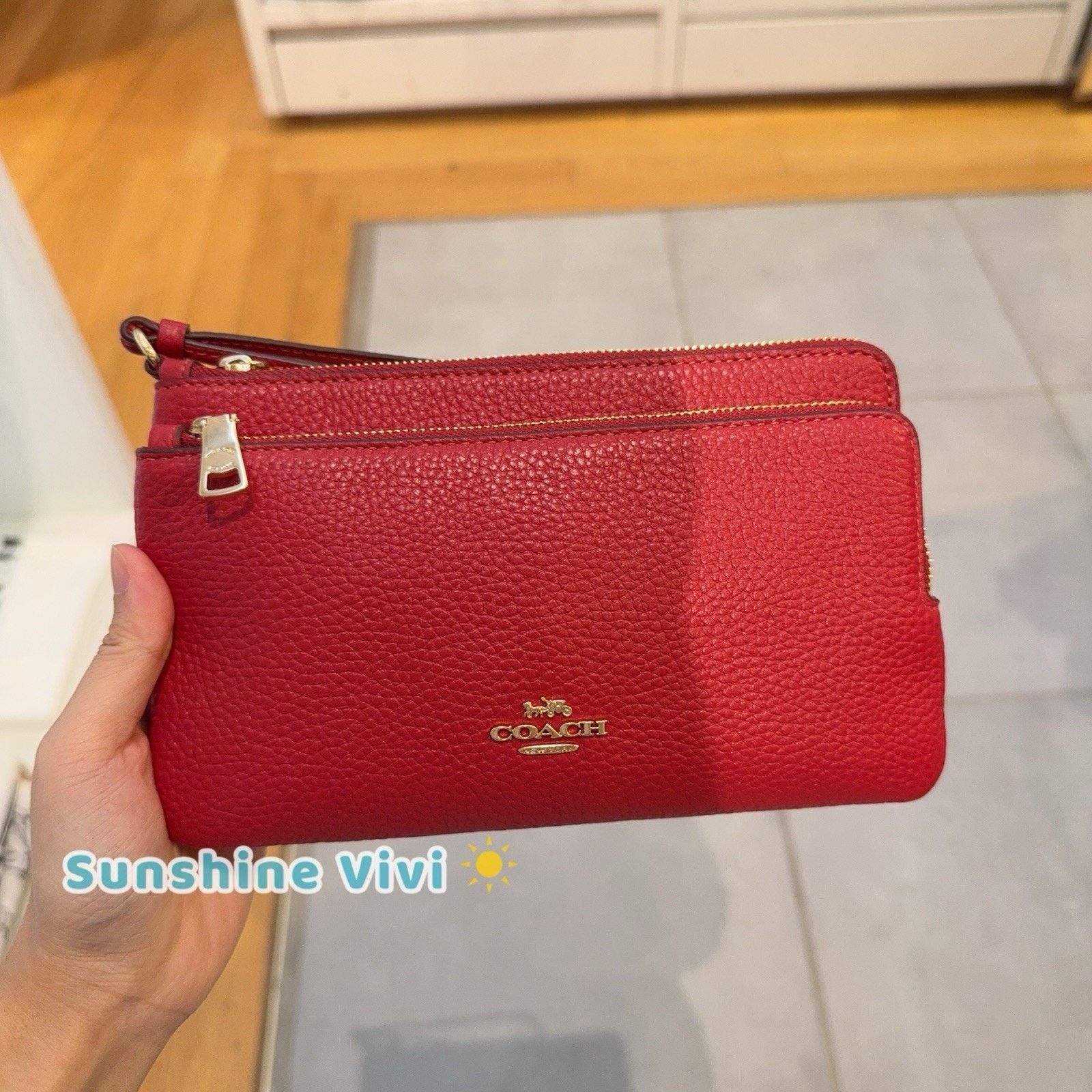 NWT Coach Double Zip Wallet Wristlet Leather CX161 True Red