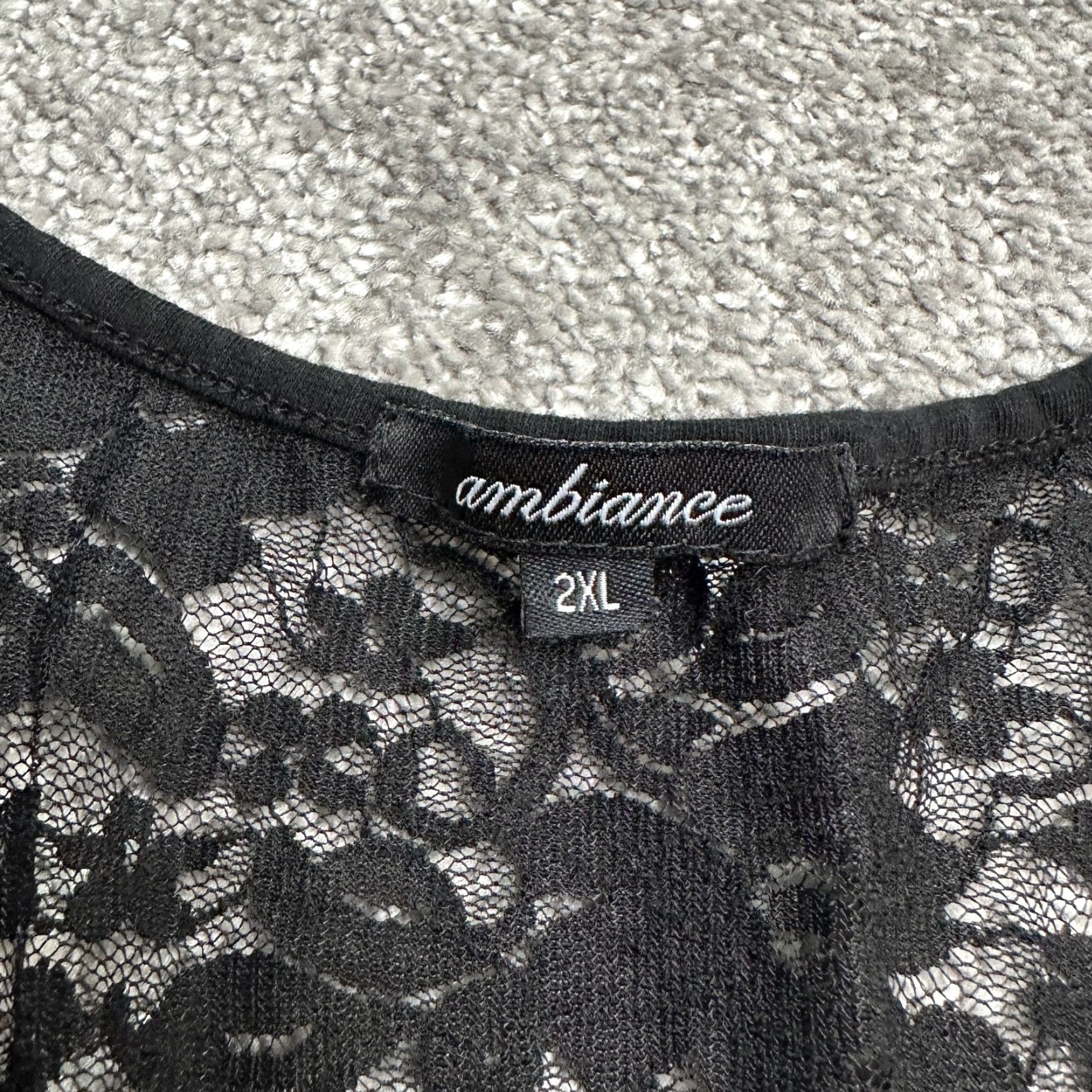 Vintage Ambiance Lace Blouse Womens 2XL Black Short Sleeve Round Neck Casual Stretch Top Size XXL / US 16-18 / IT 52-54 - 6 Thumbnail